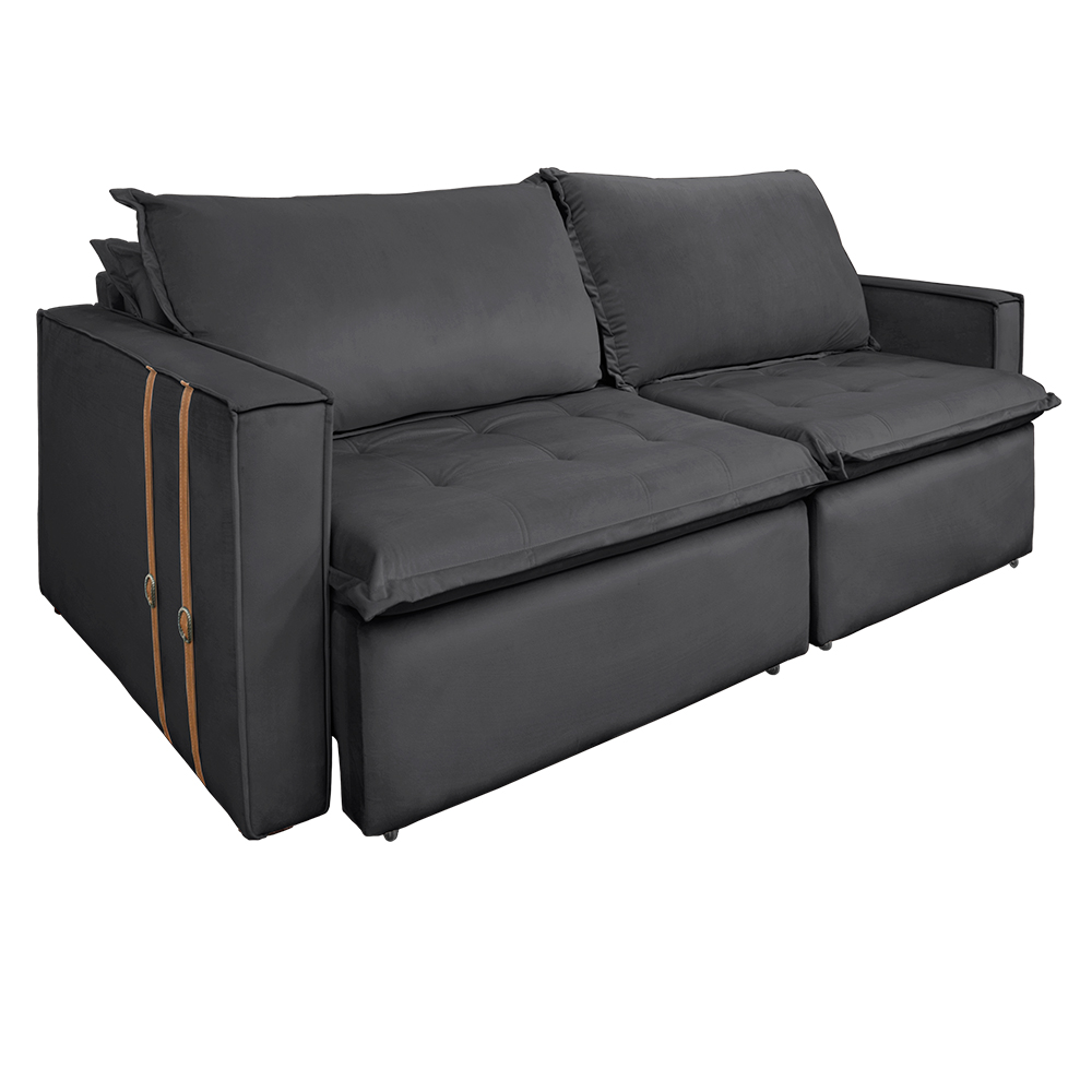 Sofá Retrátil Reclinável 3 Lugares 230 cm México Veludo Grafite K01 - D'Rossi