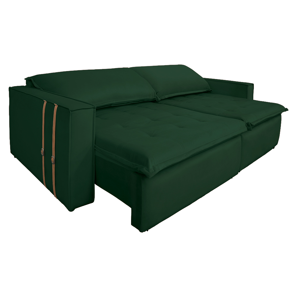 Sofá Retrátil Reclinável 3 Lugares 230 cm México Veludo Verde K01 - D'Rossi