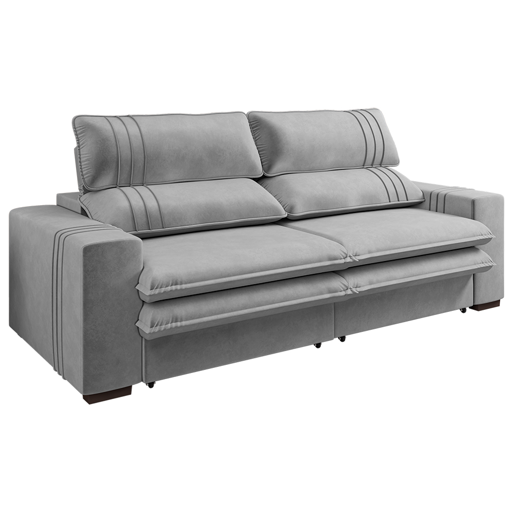 Sofá Retrátil Reclinável 3 lugares 230 cm Jamaica Veludo Cinza K01 - D'Rossi