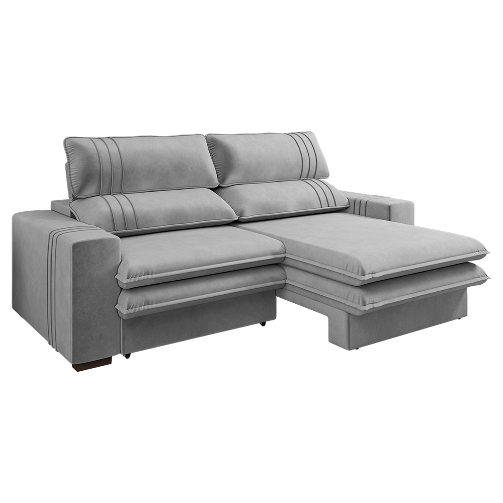 Sofá Retrátil Reclinável 3 lugares 230 cm Jamaica Veludo Cinza K01 - D'Rossi