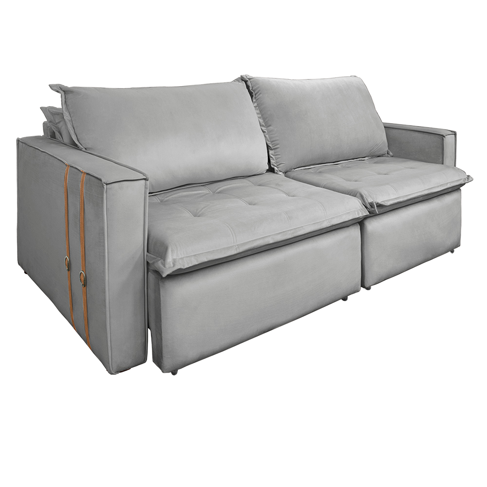 Sofá Retrátil Reclinável 4 Lugares 270 cm México Veludo Cinza K01 - D'Rossi
