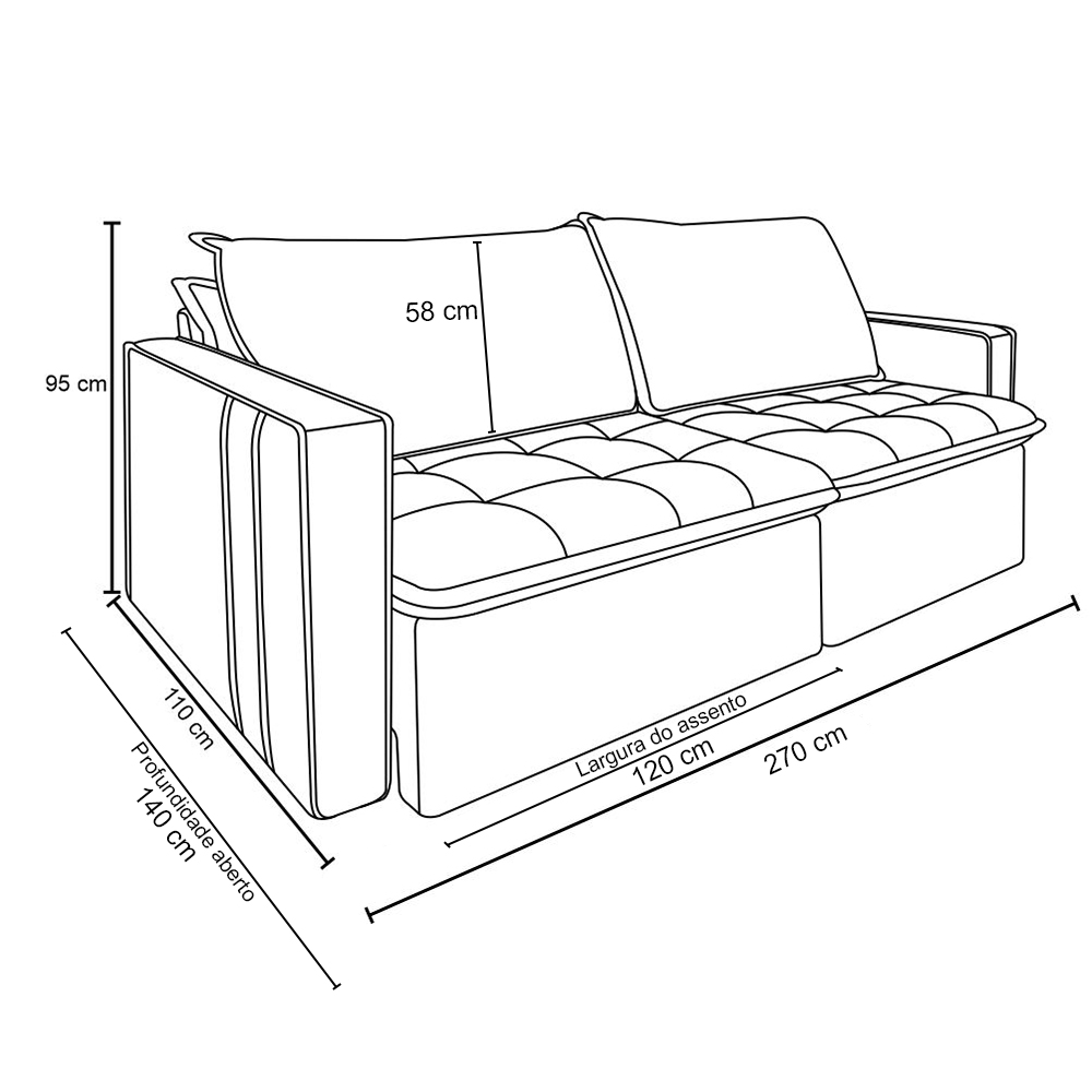 Sofá Retrátil Reclinável 4 Lugares 270 cm México Veludo Off White K01 - D'Rossi