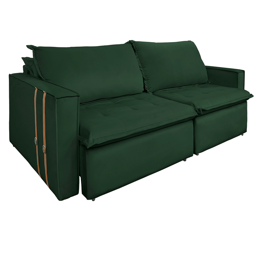 Sofá Retrátil Reclinável 4 Lugares 270 cm México Veludo Verde K01 - D'Rossi