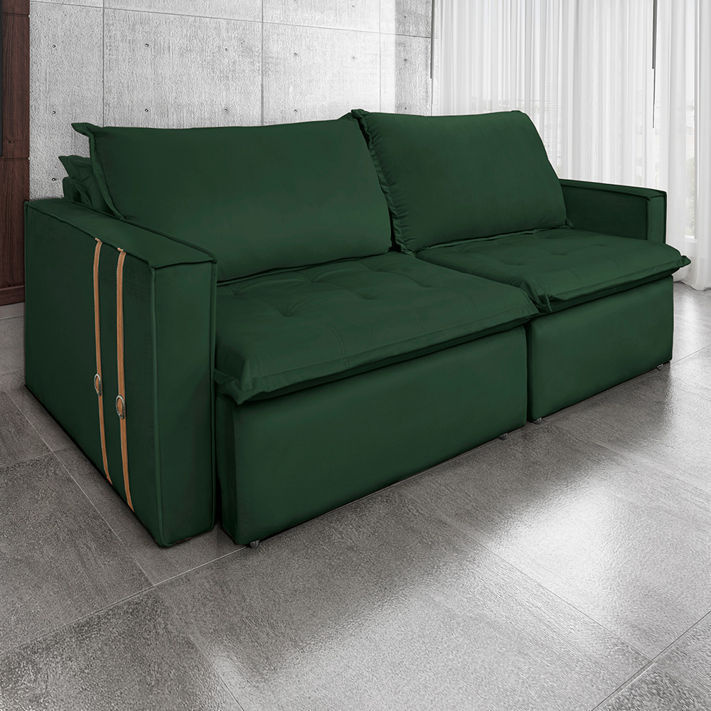 Sofá Retrátil Reclinável 4 Lugares 270 cm México Veludo Verde K01 - D'Rossi