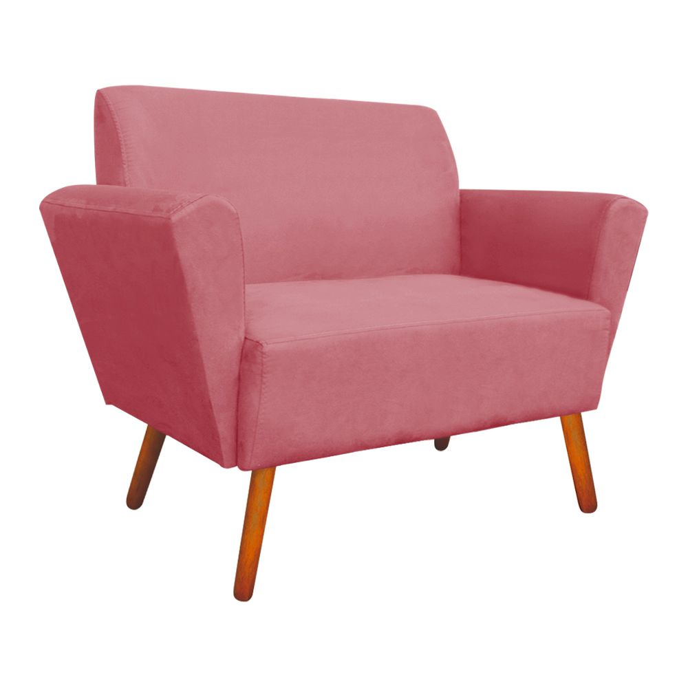Sofá Retrô Namoradeira 2 Lugares Dora Suede Rose Pés Palito Castanho D'Rossi
