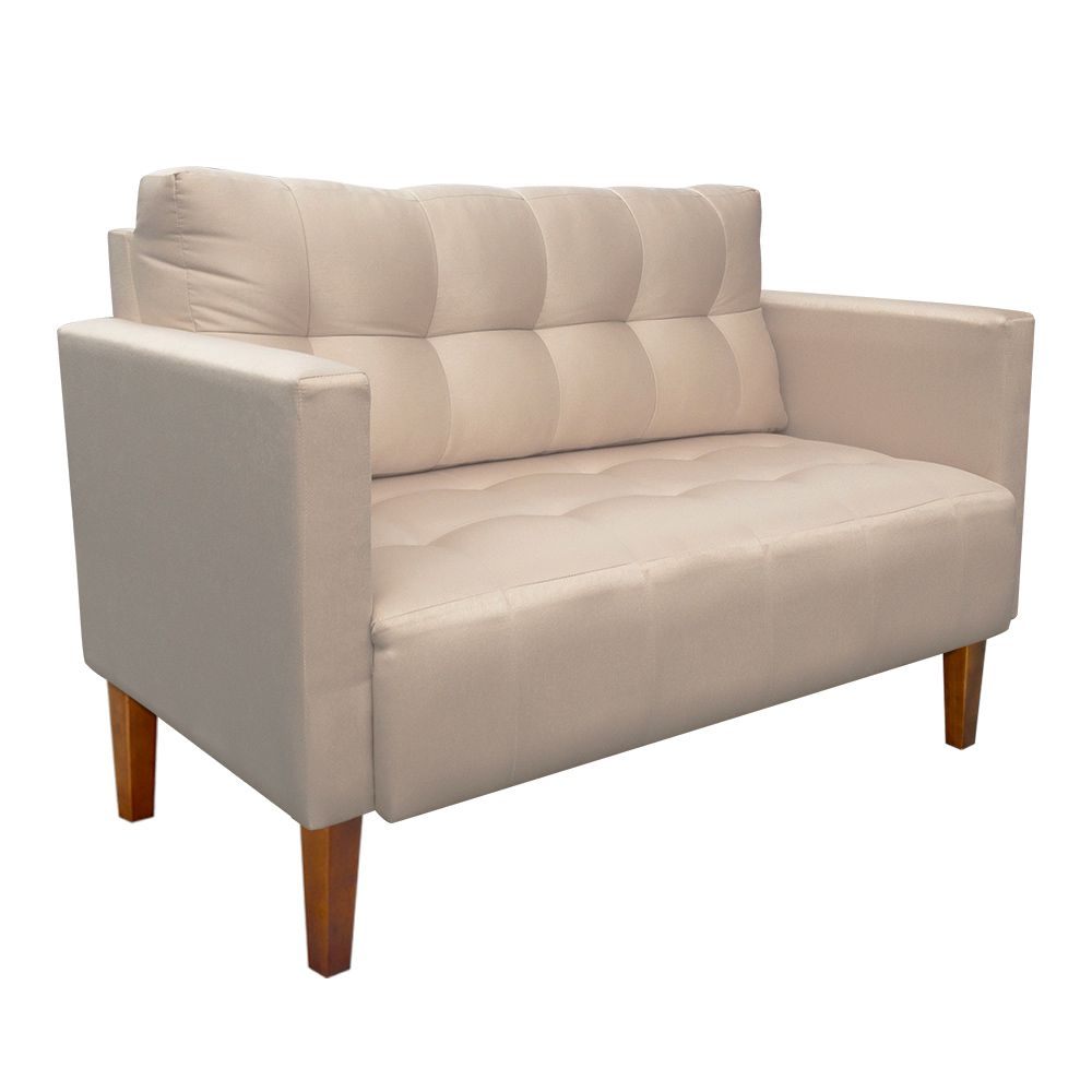 Sofá Retrô Namoradeira 2 Lugares Livia Suede Bege Pés Chanfrado - D'Rossi