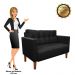 Sofá Retrô Namoradeira 2 Lugares Livia Suede Preto Pés Chanfrado - D'Rossi