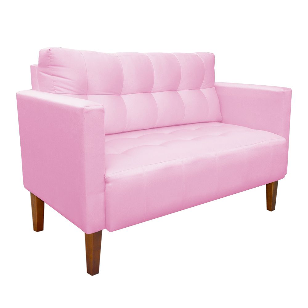 Sofá Retrô Namoradeira 2 Lugares Livia Suede Rosa Bebê Pés Chanfrado - D'Rossi