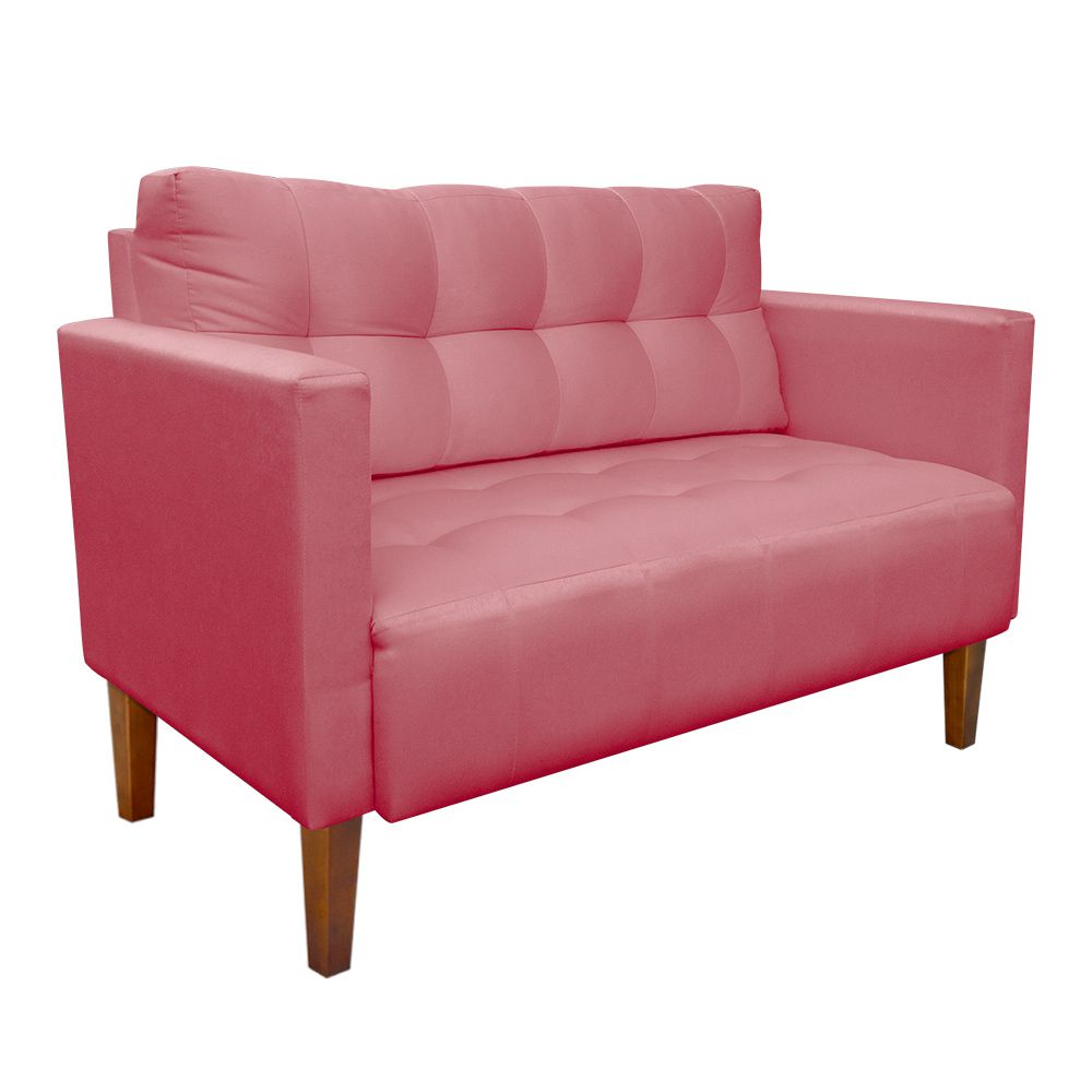 Sofá Retrô Namoradeira 2 Lugares Livia Suede Rose Pés Chanfrado - D'Rossi