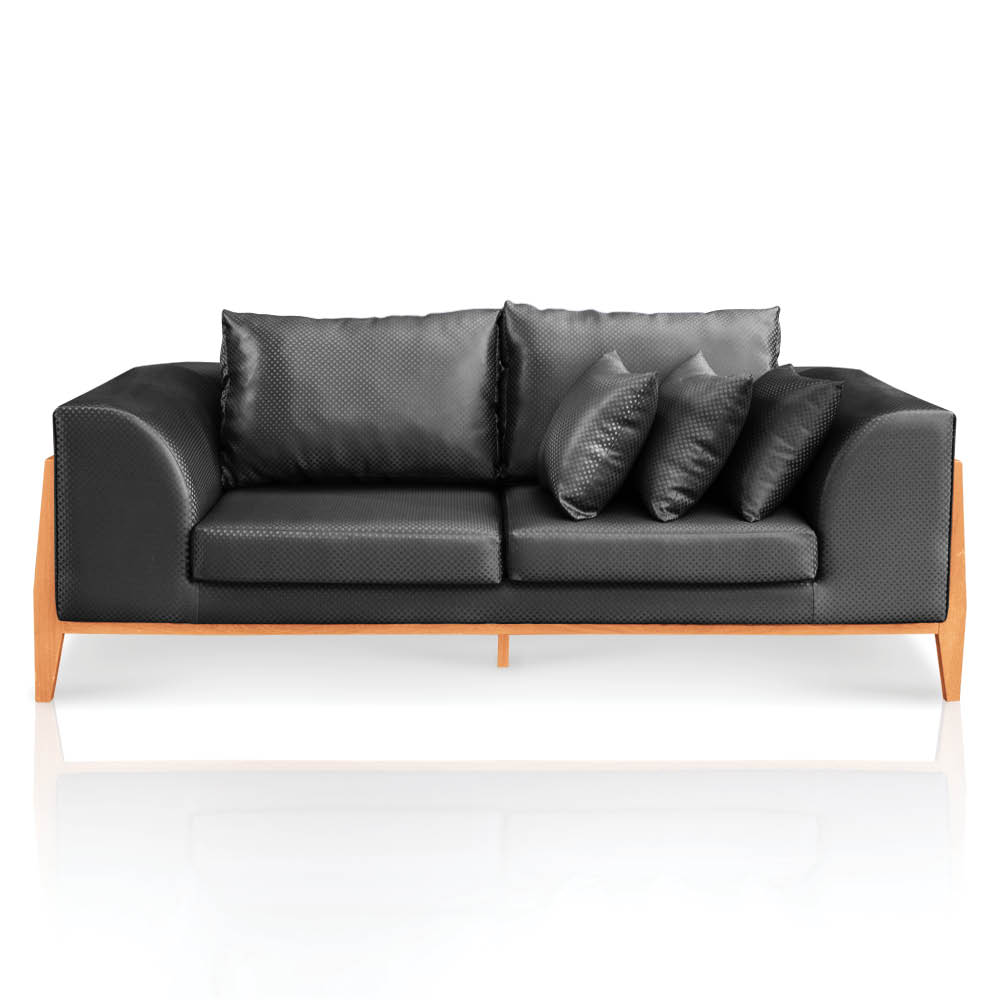 Sofa 02 Lugares Lucy 2,25m Facto Escama Preto Base Madeira - D'Rossi