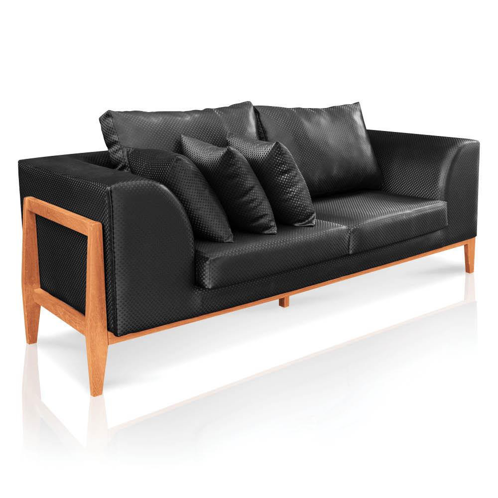 Sofa 02 Lugares Lucy 2,25m Facto Escama Preto Base Madeira - D'Rossi