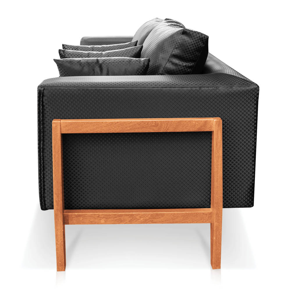 Sofa 02 Lugares Lucy 2,25m Facto Escama Preto Base Madeira - D'Rossi