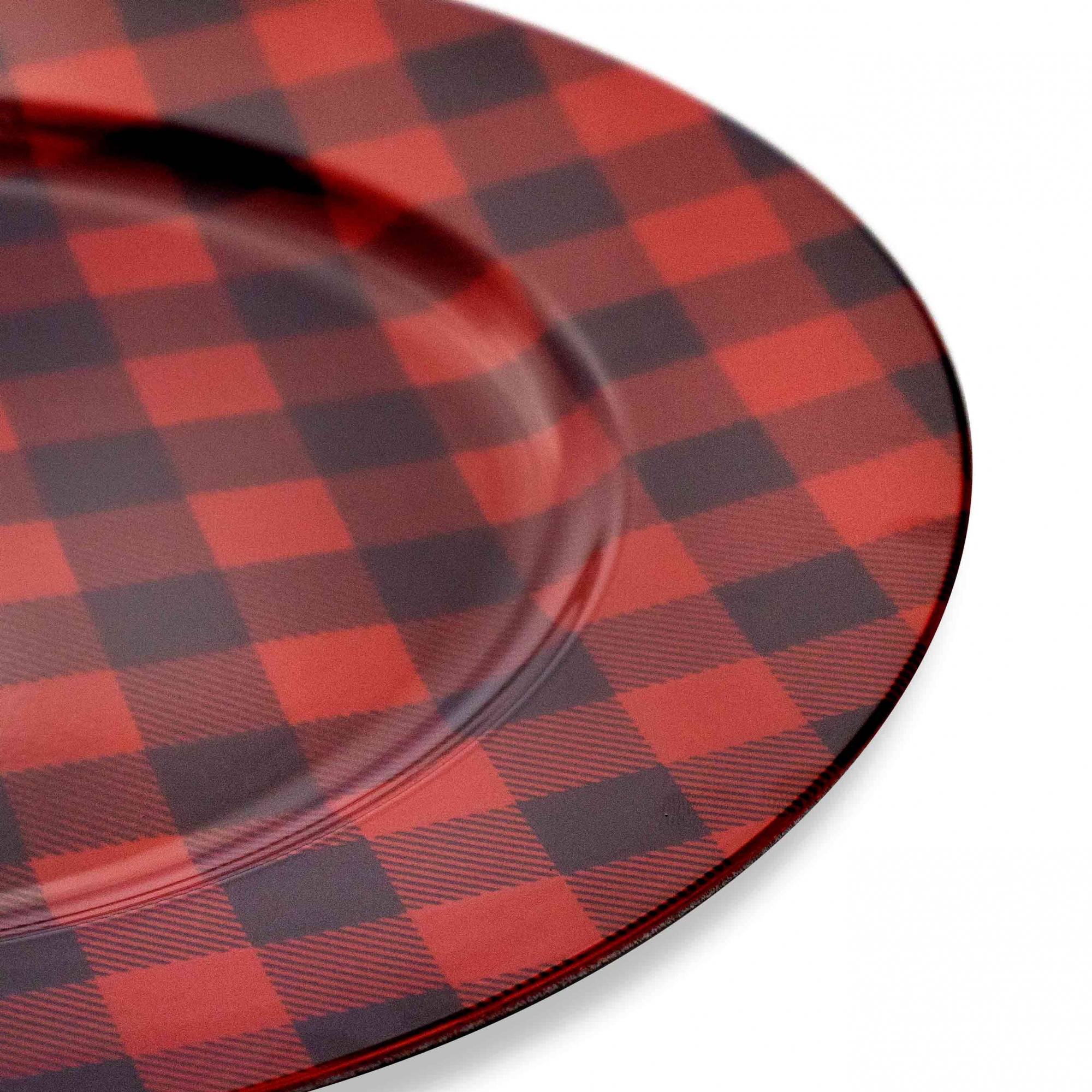 Sousplat Natalino de Plástico Xadrez Vermelho e Preto 33 cm - D'Rossi