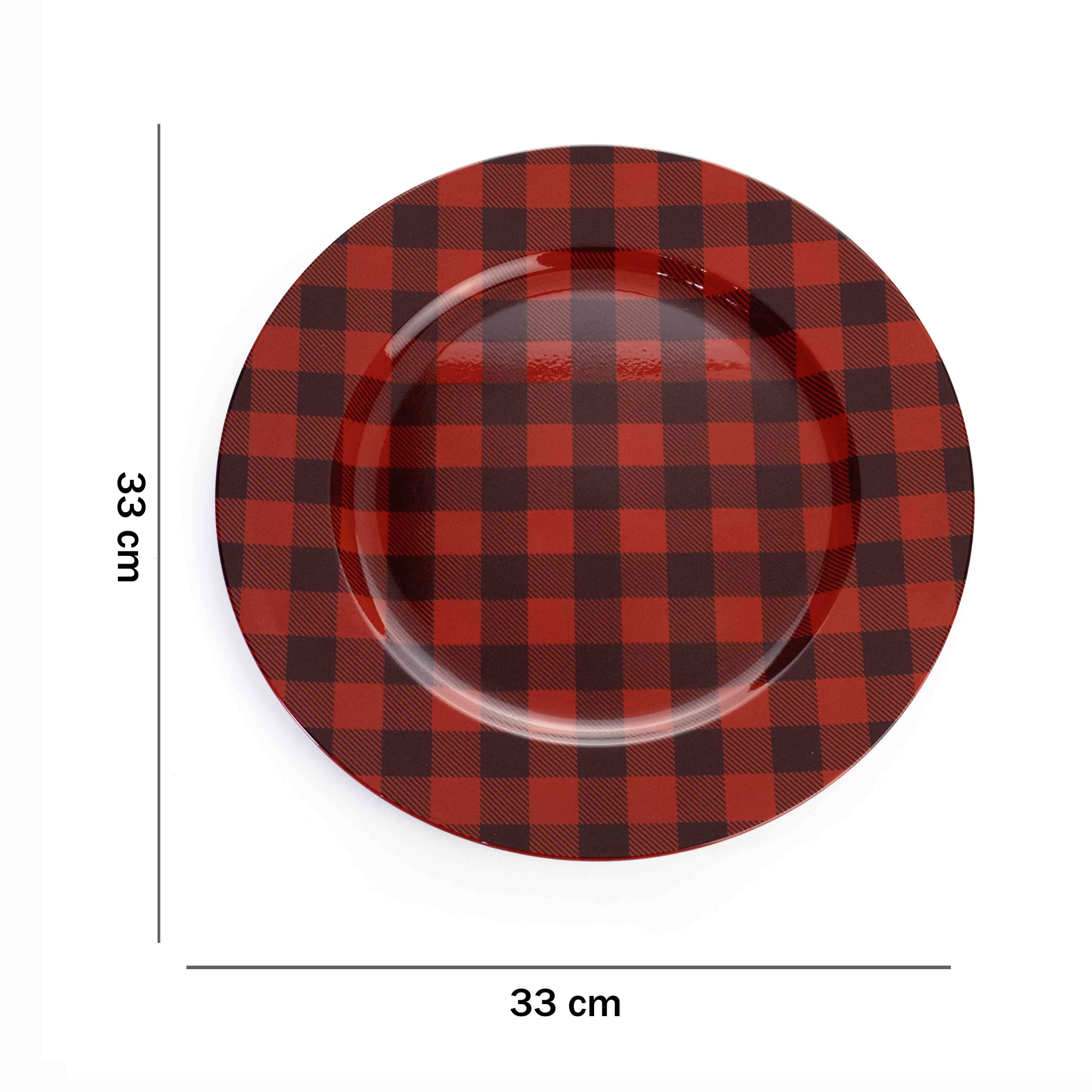 Sousplat Natalino de Plástico Xadrez Vermelho e Preto 33 cm - D'Rossi
