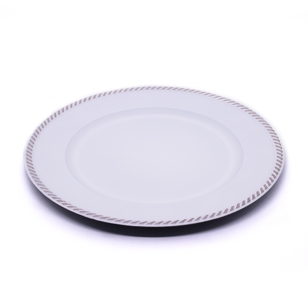 Sousplat Para Prato De Mesa Decorativo Branco Com Detalhes em Rose 33 cm - D'Rossi