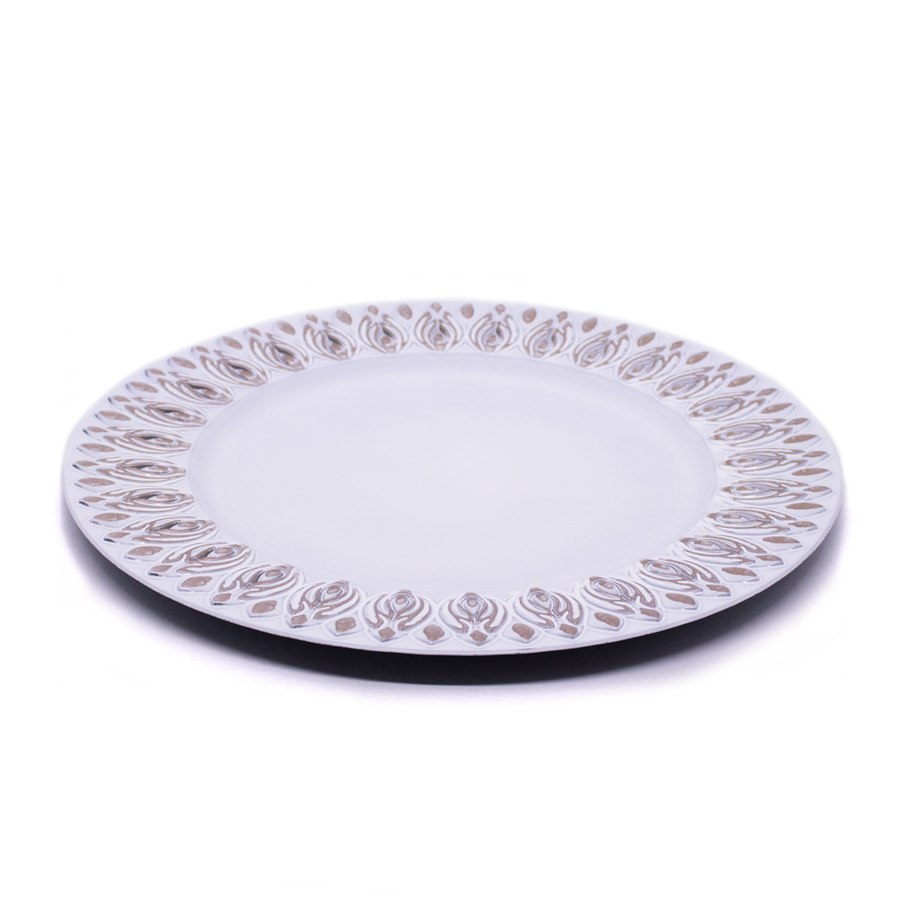 Sousplat Para Prato De Mesa Decorativo Branco Com Flores Em Rose 33 cm - D'Rossi