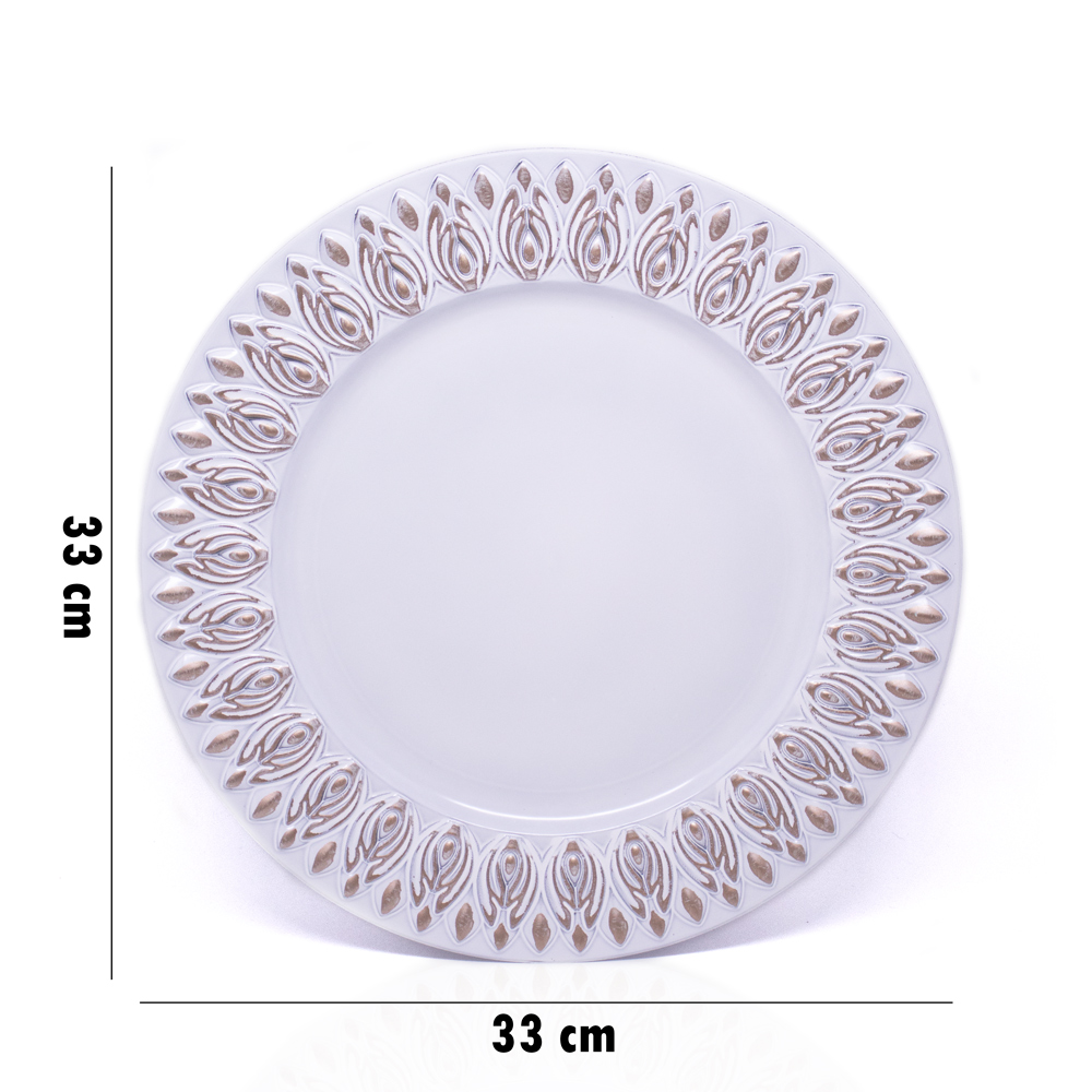 Sousplat Para Prato De Mesa Decorativo Branco Com Flores Em Rose 33 cm - D'Rossi