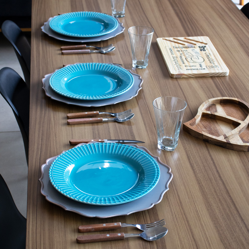 Sousplat Para Prato De Mesa Decorativo Cinza e Rosê Com Borda Irregular 33 cm - D'Rossi