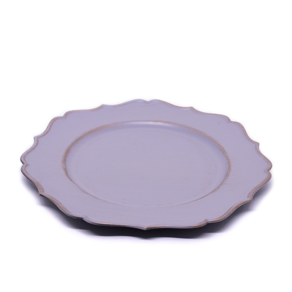 Sousplat Para Prato De Mesa Decorativo Cinza e Rosê Com Borda Irregular 33 cm - D'Rossi