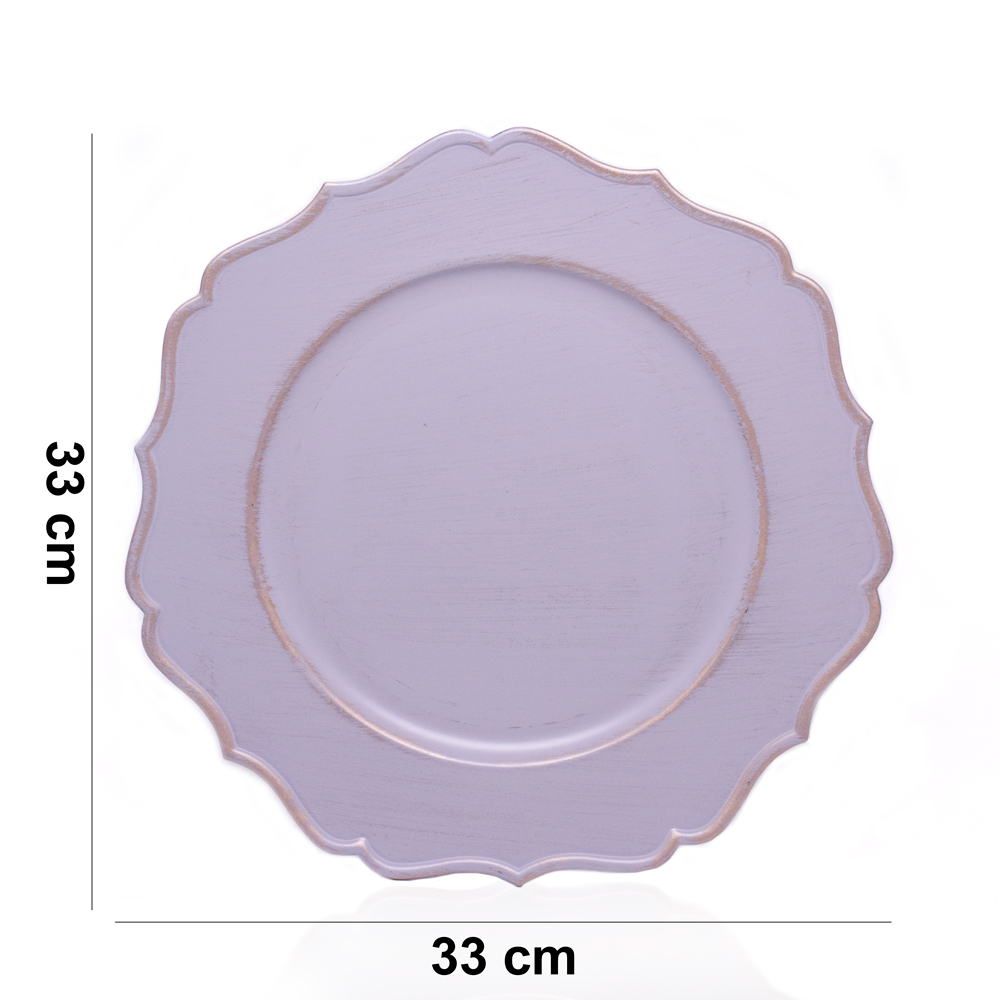 Sousplat Para Prato De Mesa Decorativo Cinza e Rosê Com Borda Irregular 33 cm - D'Rossi