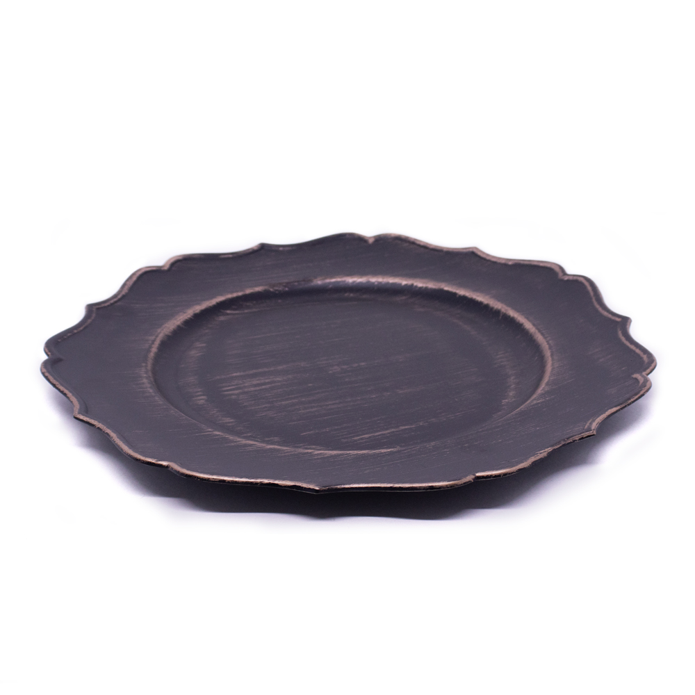 Sousplat Para Prato De Mesa Decorativo Preto e Dourado Com Bordas Irregular 33 cm - D'Rossi