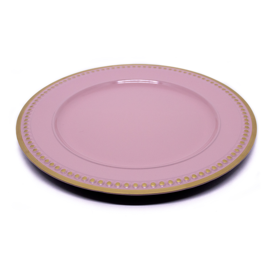 Sousplat Para Prato De Mesa Decorativo Rosa Com Detalhes em Dourado 33 cm - D'Rossi