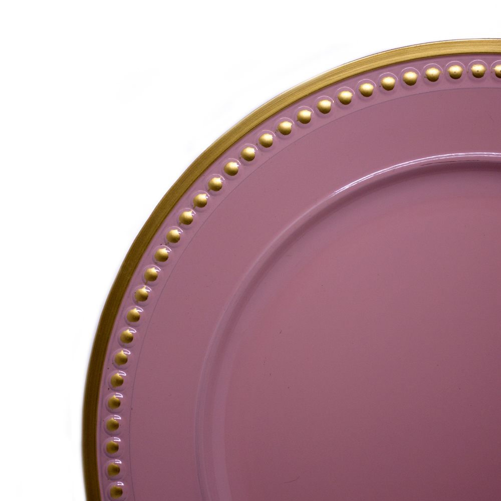 Sousplat Para Prato De Mesa Decorativo Rosa Com Detalhes em Dourado 33 cm - D'Rossi