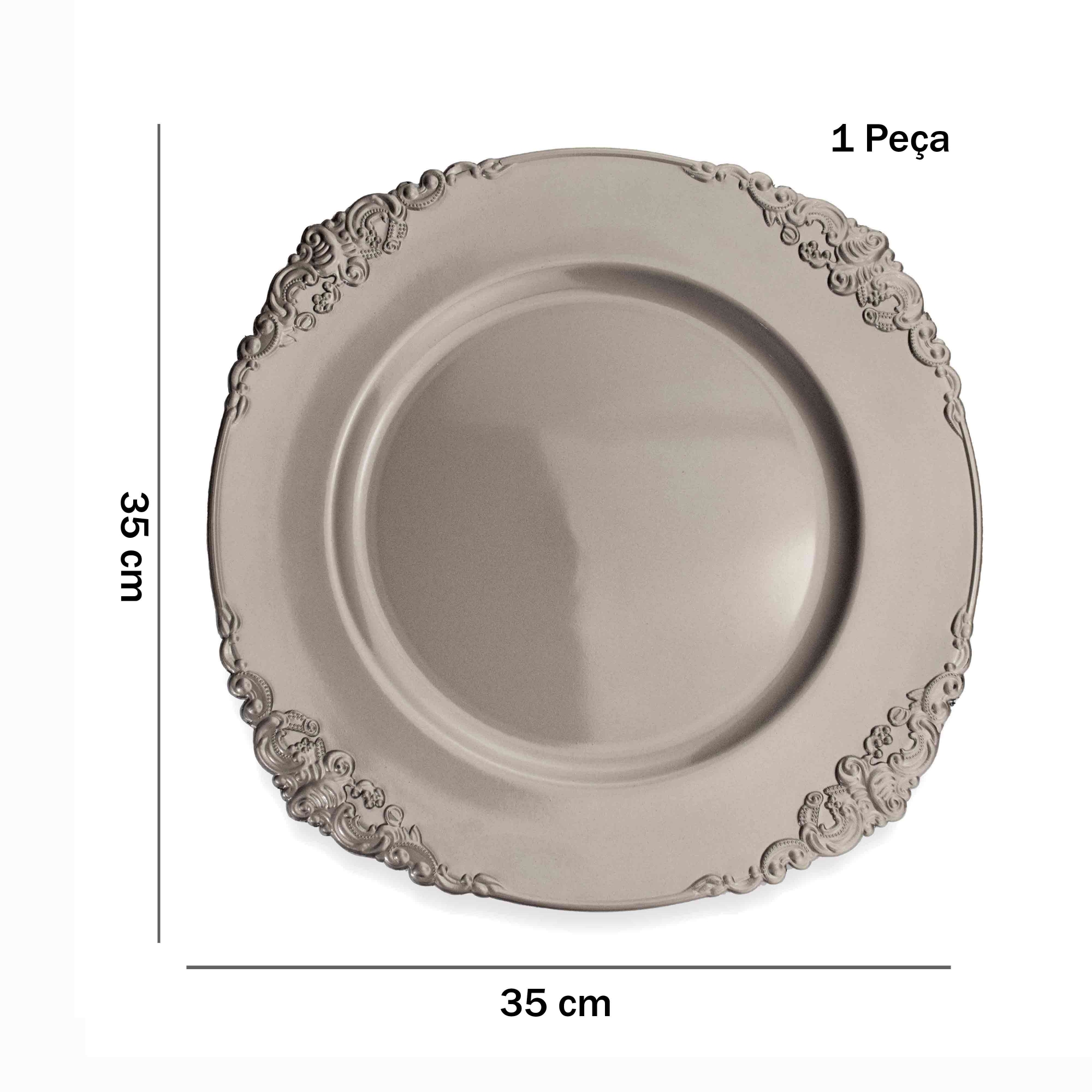 Sousplat Redondo Decorativo Natalino Prata 35x35x35 cm D'Rossi