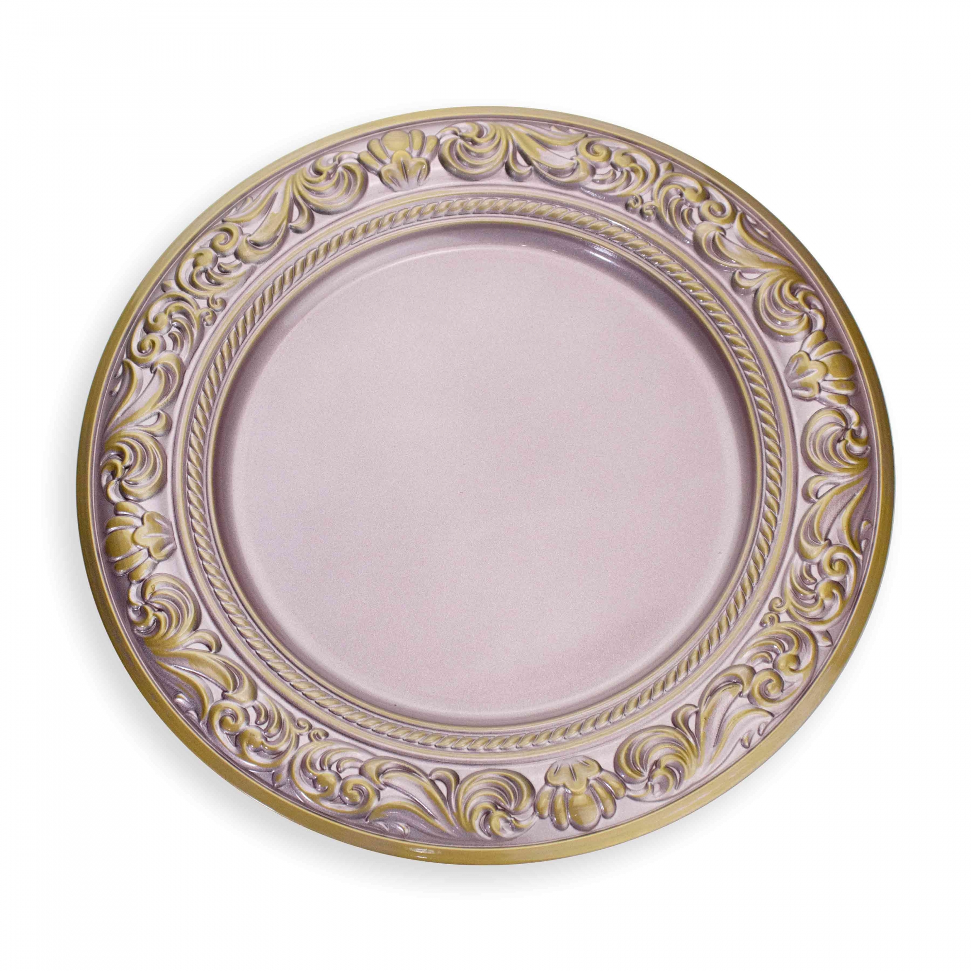 Sousplat de Plástico Rosa e Dourado com Detalhe em Arabesco 33 cm - D'Rossi