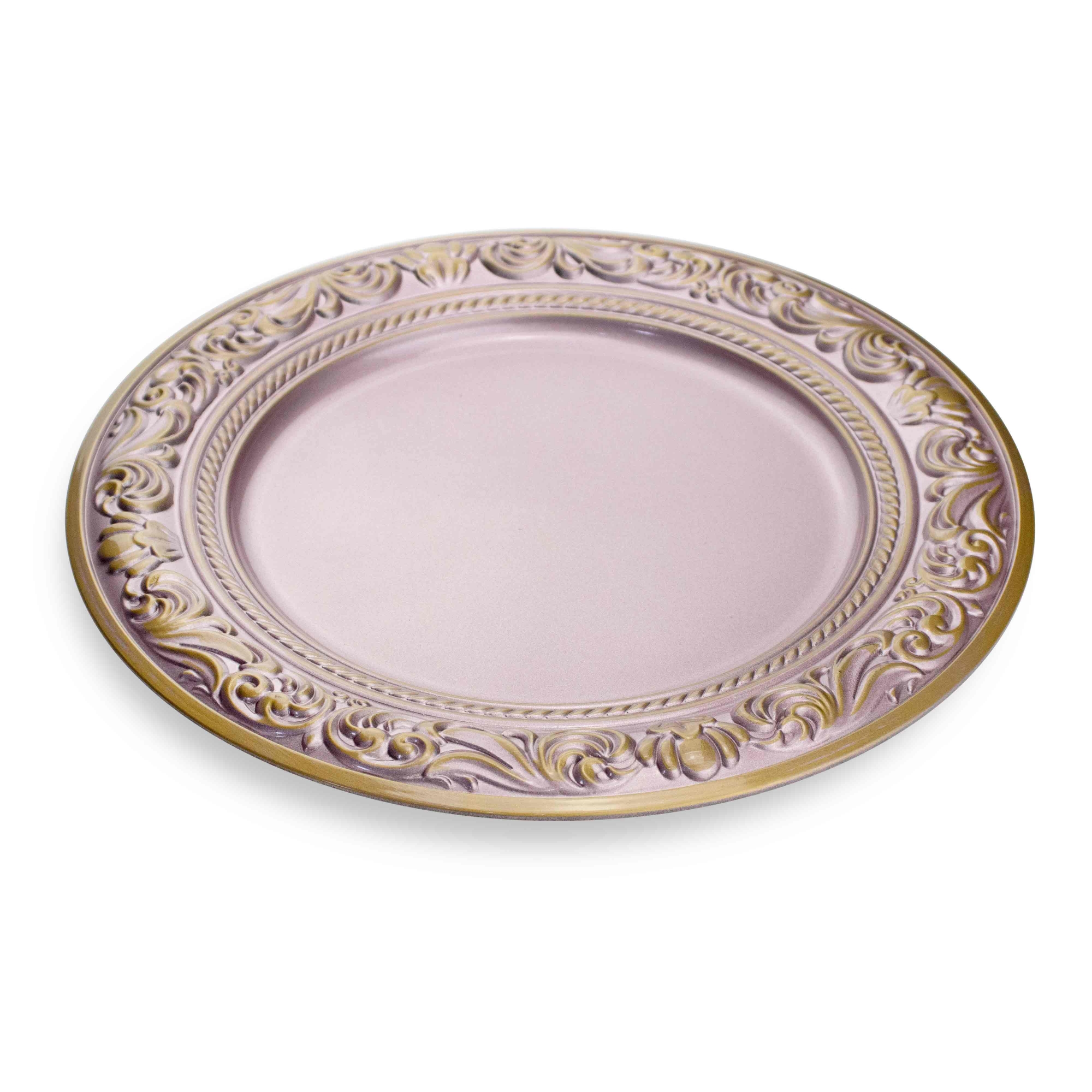 Sousplat de Plástico Rosa e Dourado com Detalhe em Arabesco 33 cm - D'Rossi