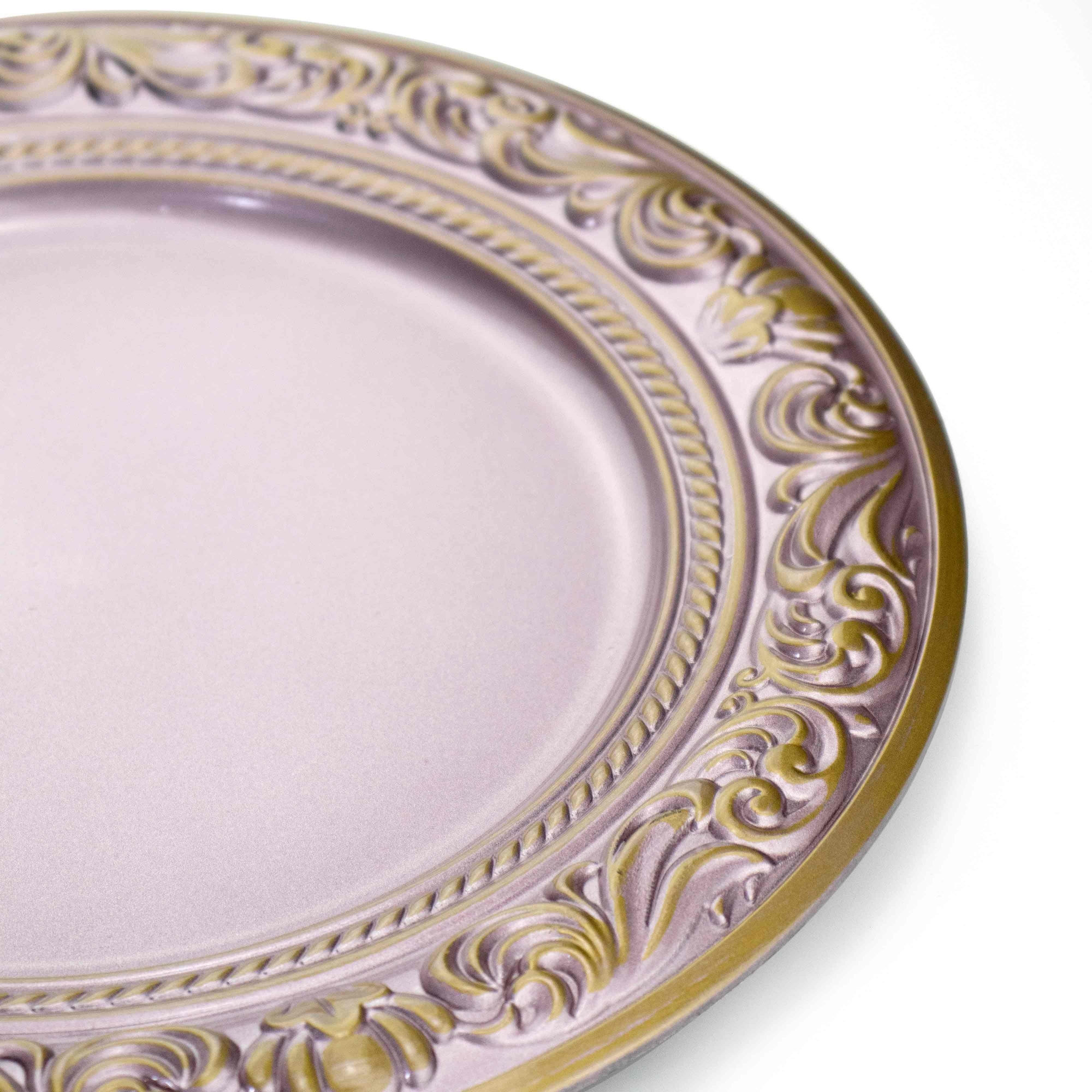 Sousplat de Plástico Rosa e Dourado com Detalhe em Arabesco 33 cm - D'Rossi