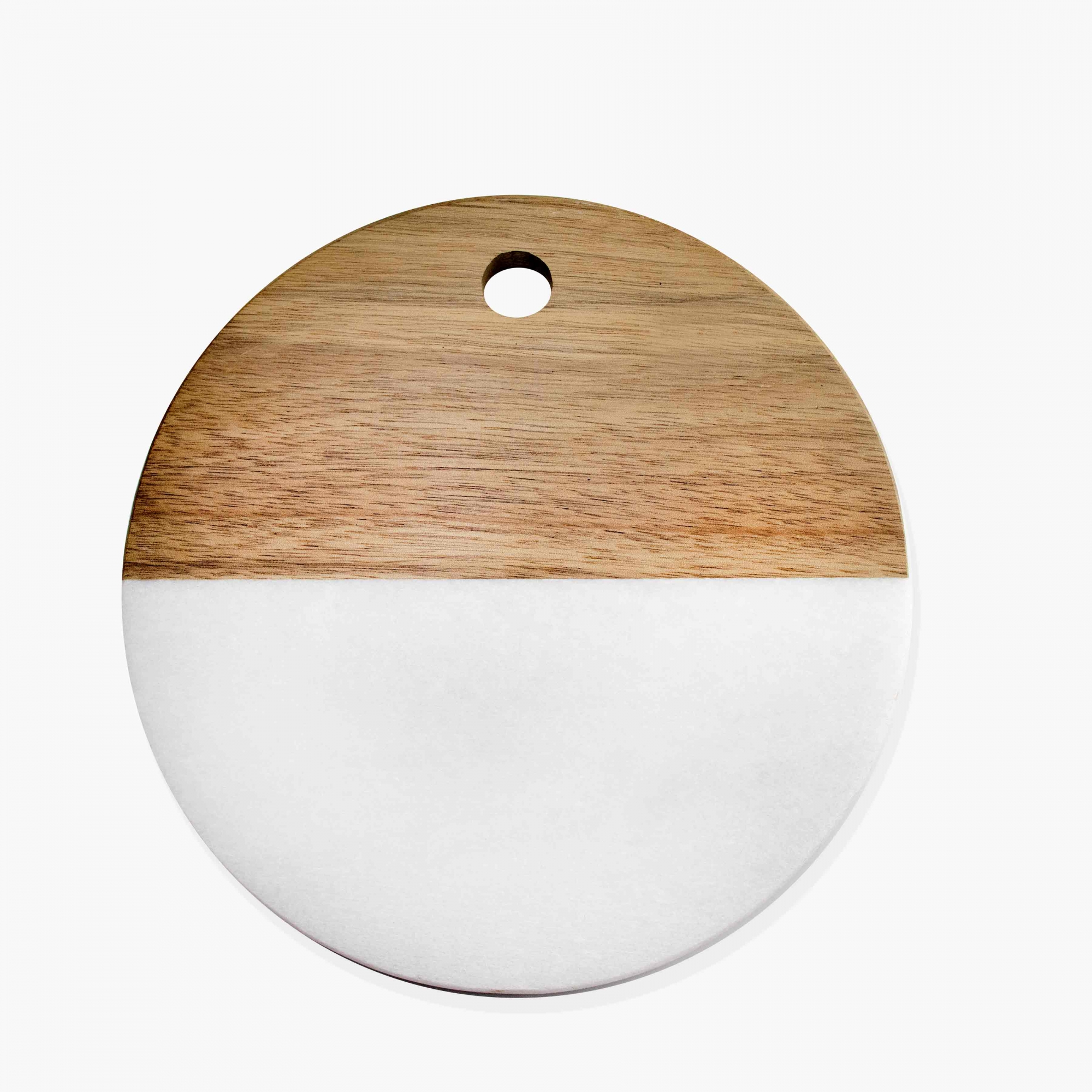 Tábua Decorativa Mármore Branco e Madeira 20 cm - D'Rossi