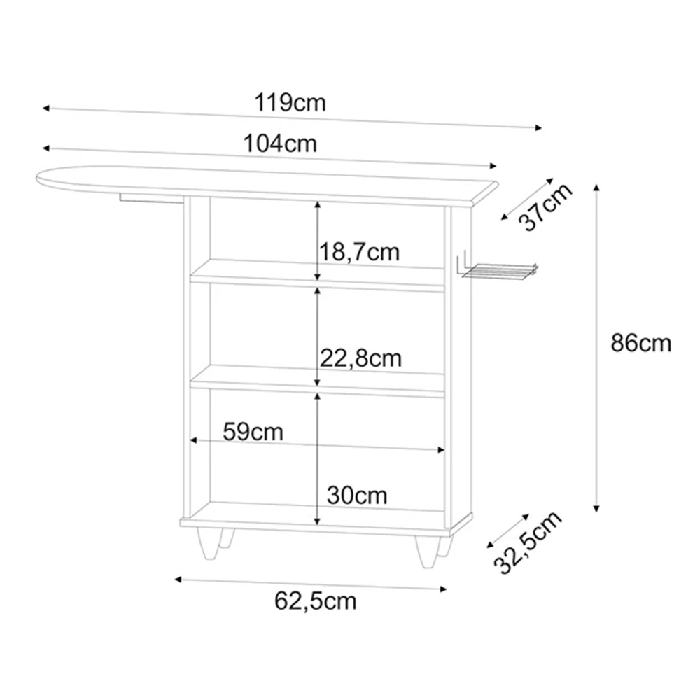 Tábua de Passar com Balcão 01 Porta Alice 119 cm - D'Rossi