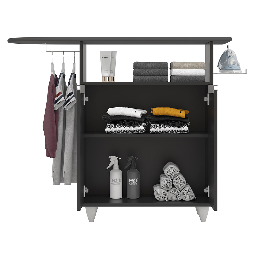 Tábua de Passar com Balcão 02 Portas Angel Preto 119 cm - D'Rossi