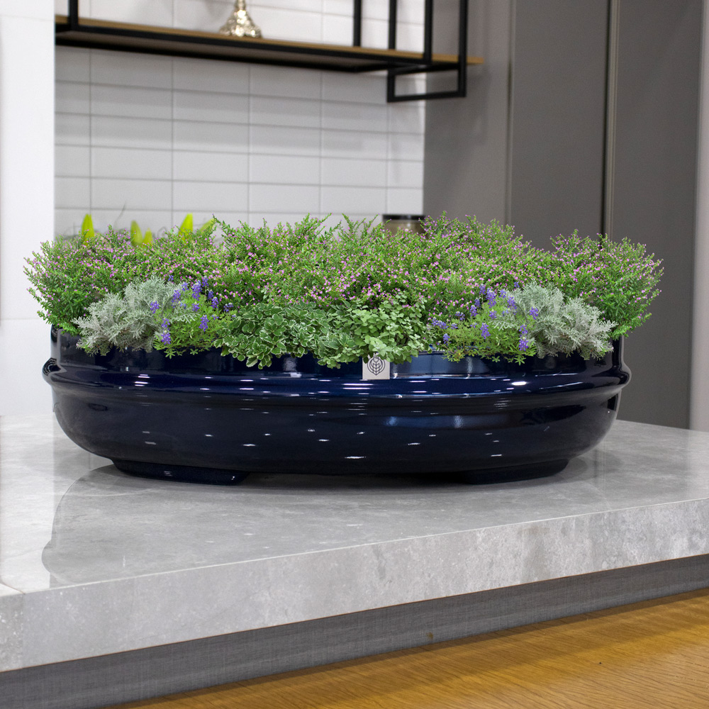 Vaso Bacia Decorativo Osaka Azul Perolizado 16x65x52 cm - D'Rossi
