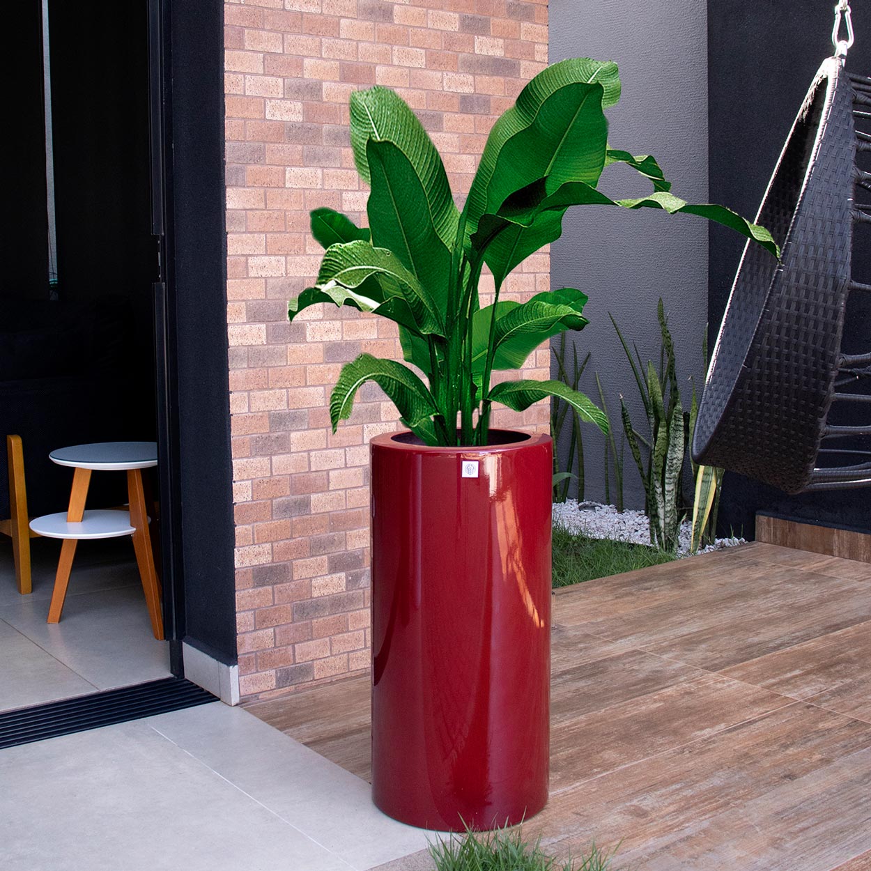 Vaso Decorativo Cilindro Vermelho Lira 70x34x34 cm - D'Rossi