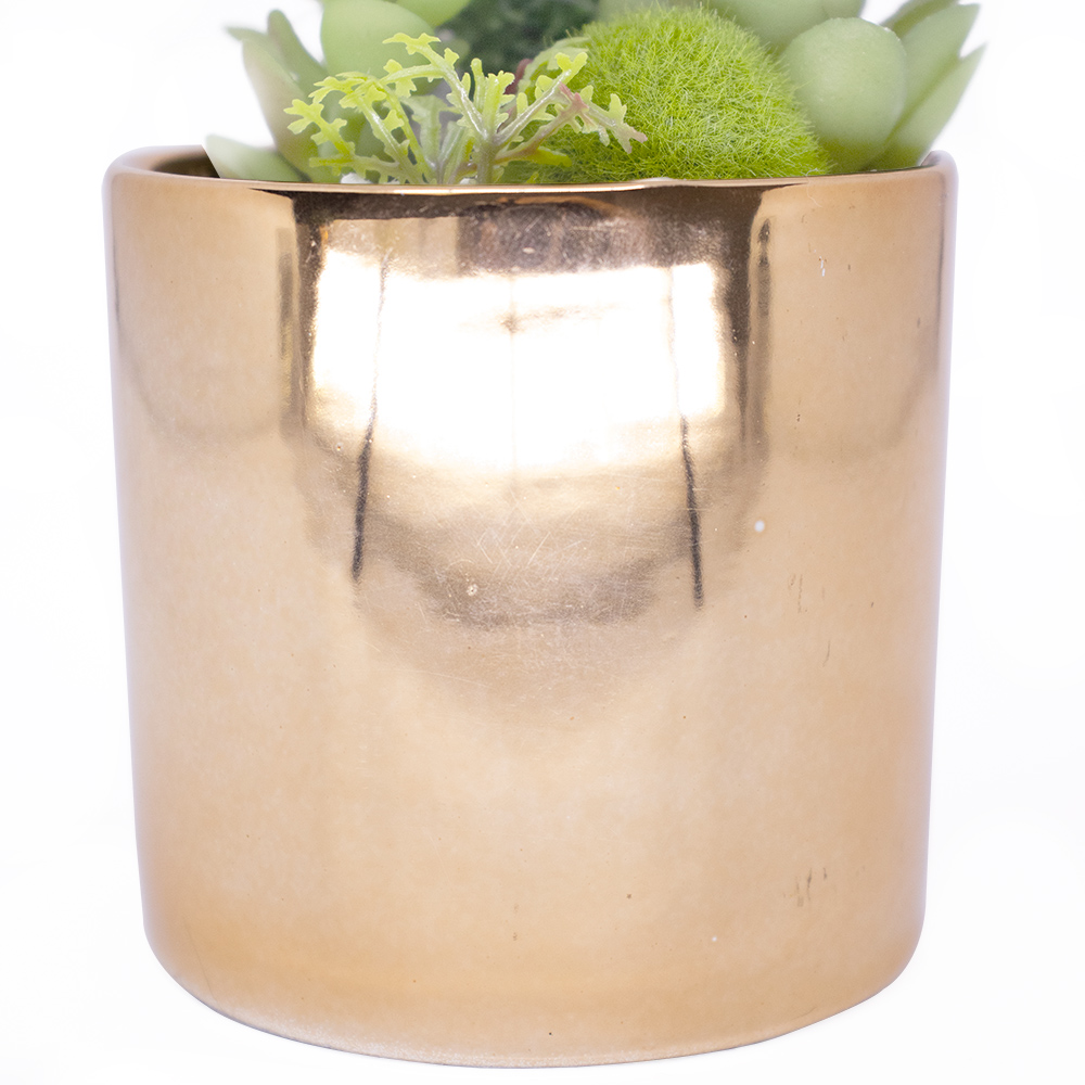 Vaso Decorativo Dourado com Cactos e Suculenta Artificial 19x8 cm F04 - D'Rossi