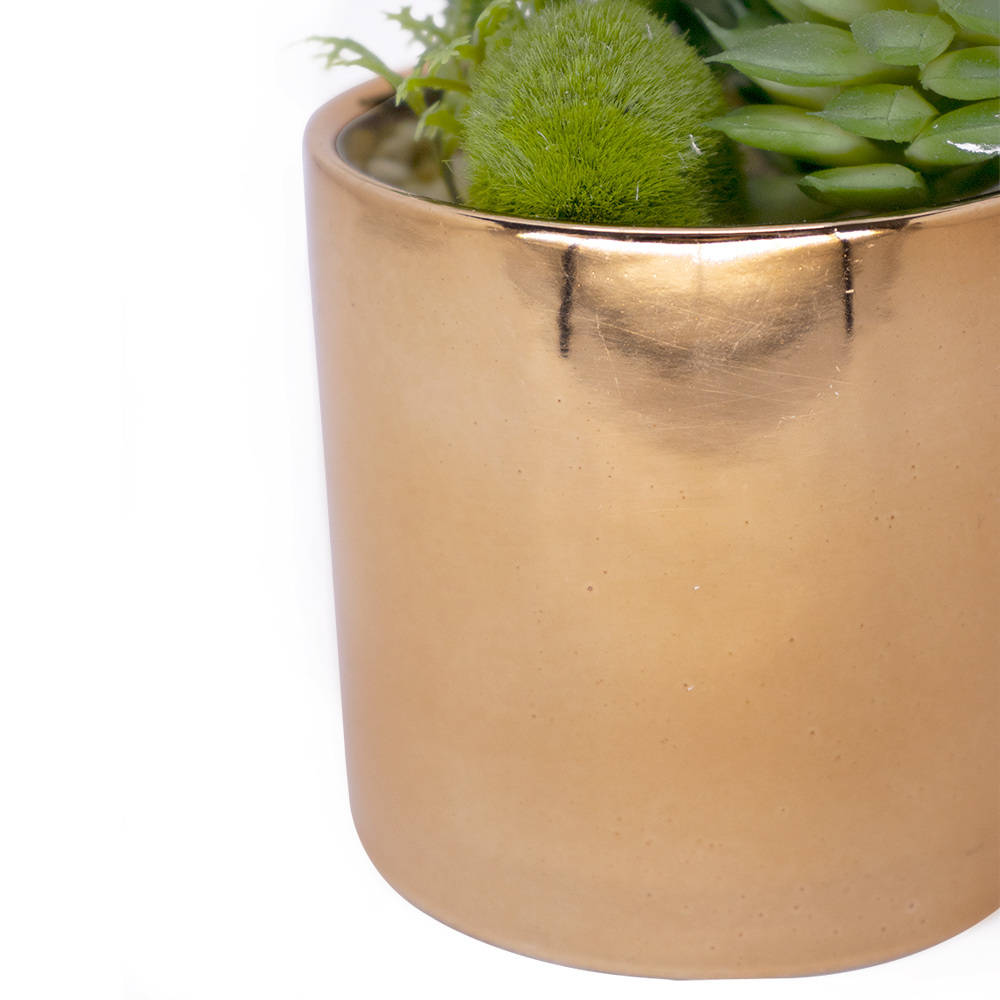 Vaso Decorativo Dourado com Mix de Suculentas Artificiais 19x8 cm F04 - D'Rossi