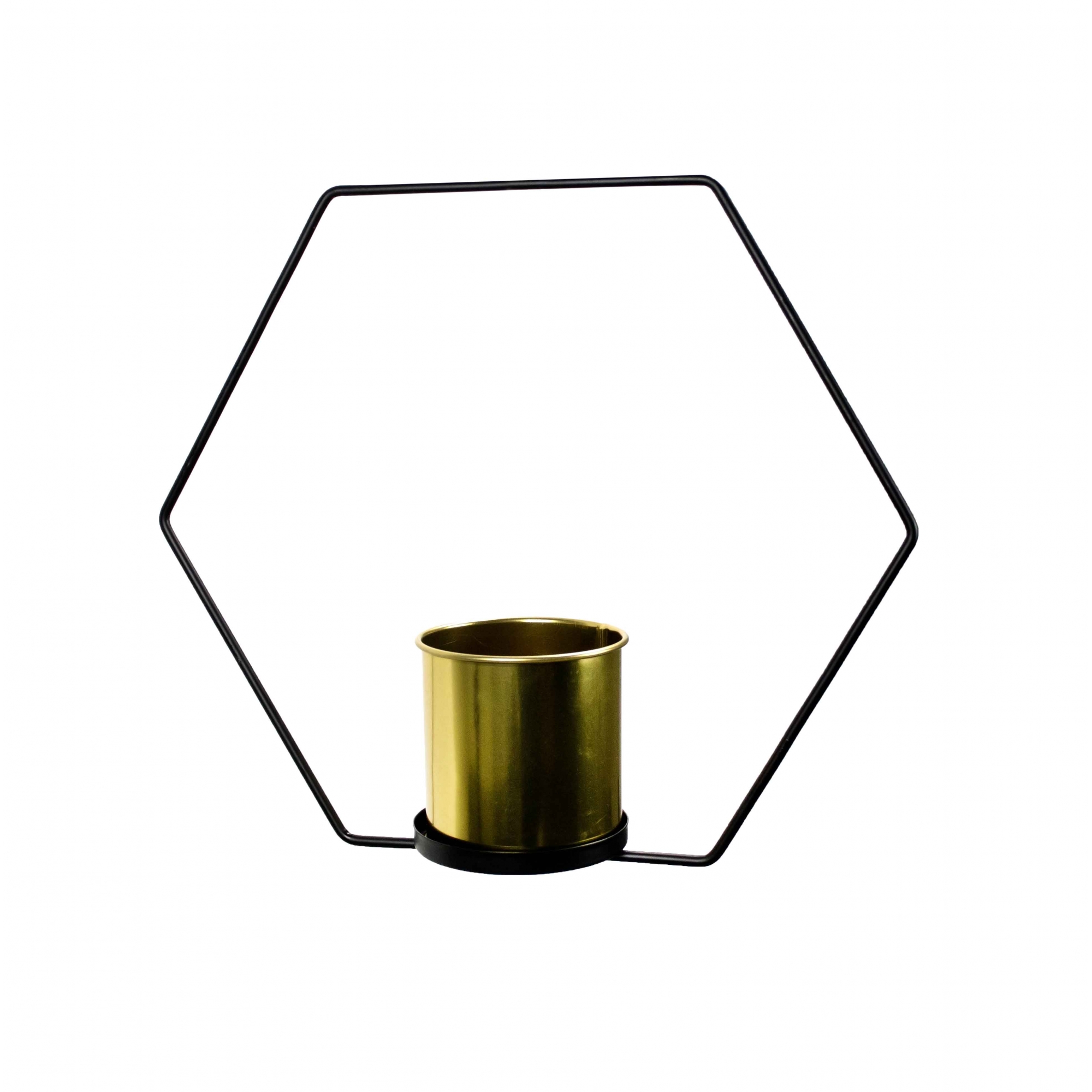 Vaso Decorativo Metal para Pendurar Dourado e Preto 29x33 cm - D'Rossi
