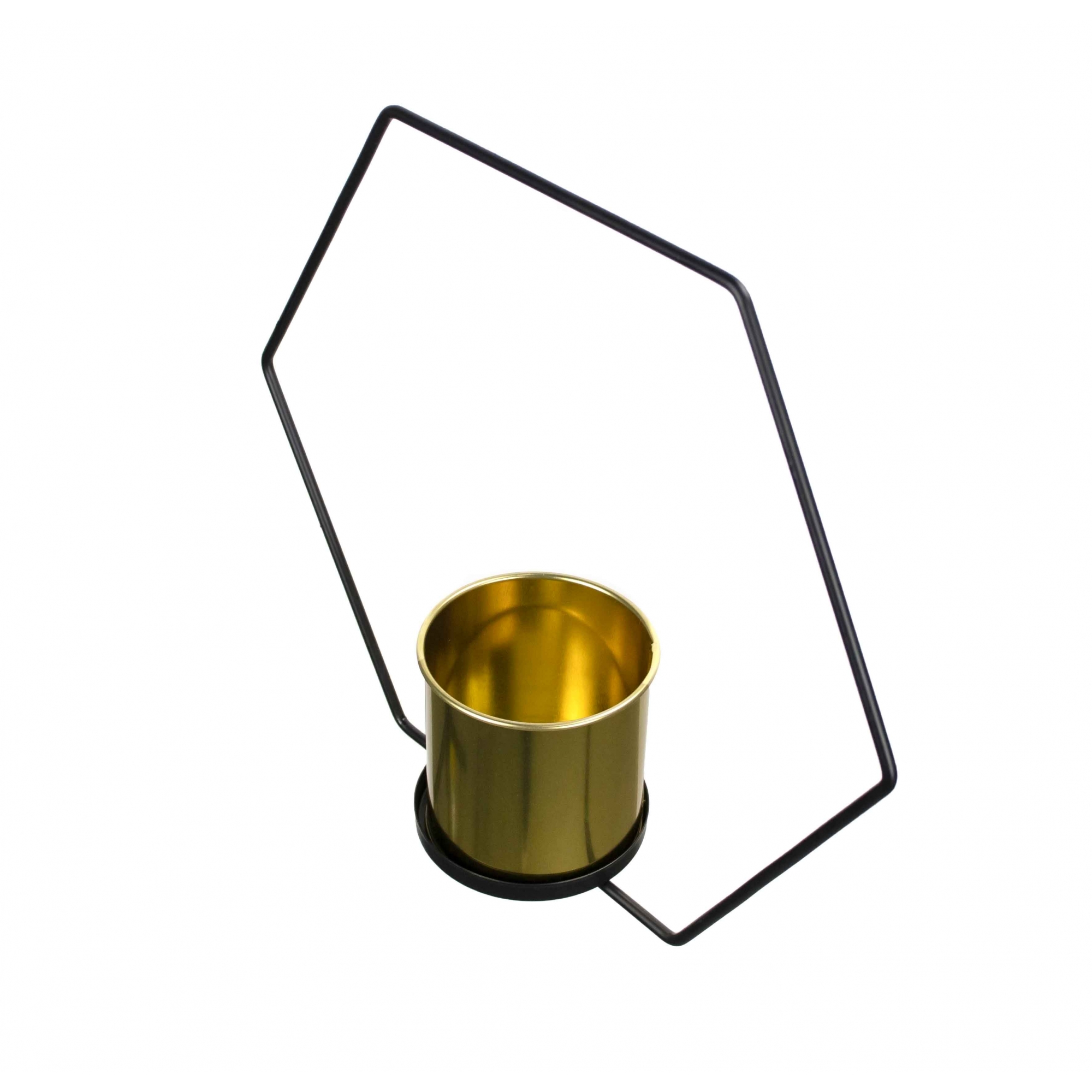Vaso Decorativo Metal para Pendurar Dourado e Preto 29x33 cm - D'Rossi