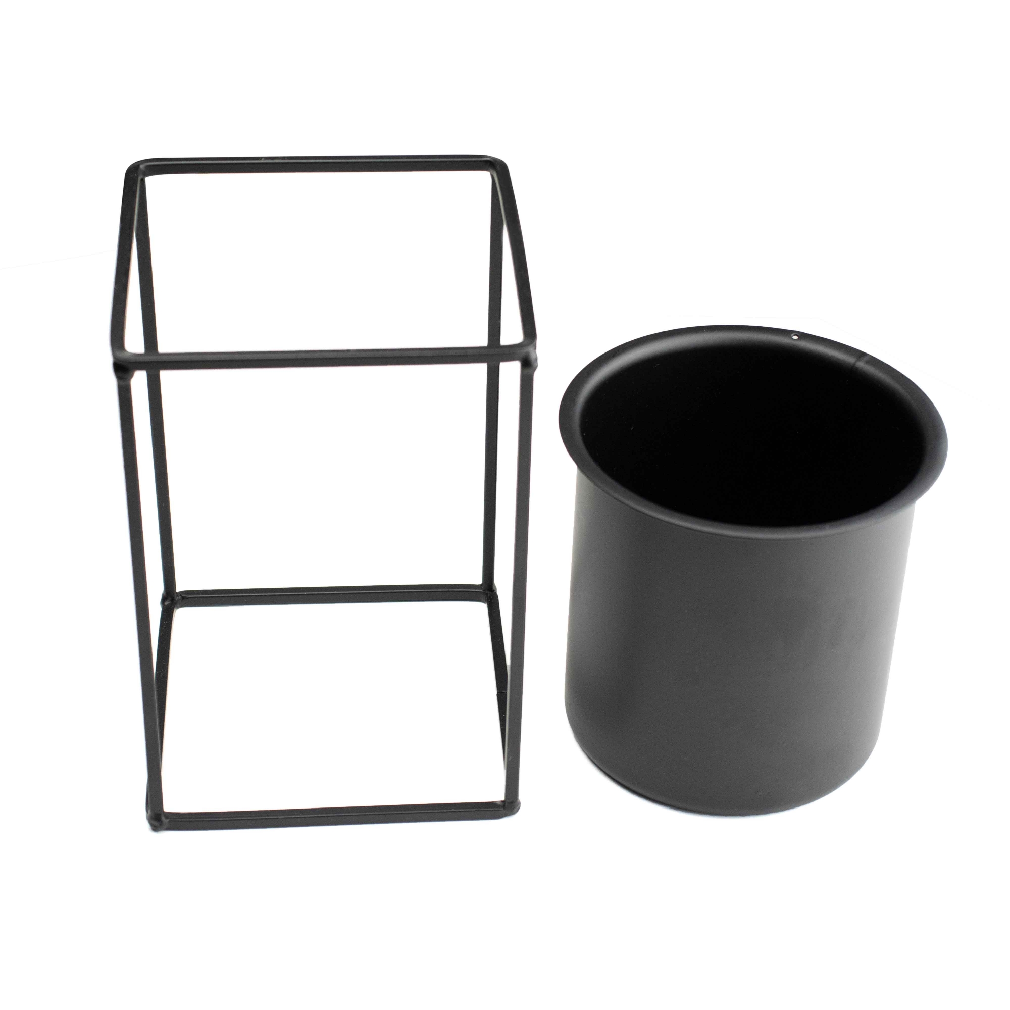 Vaso Decorativo Preto com Suporte em Metal 16x11 cm - D'Rossi