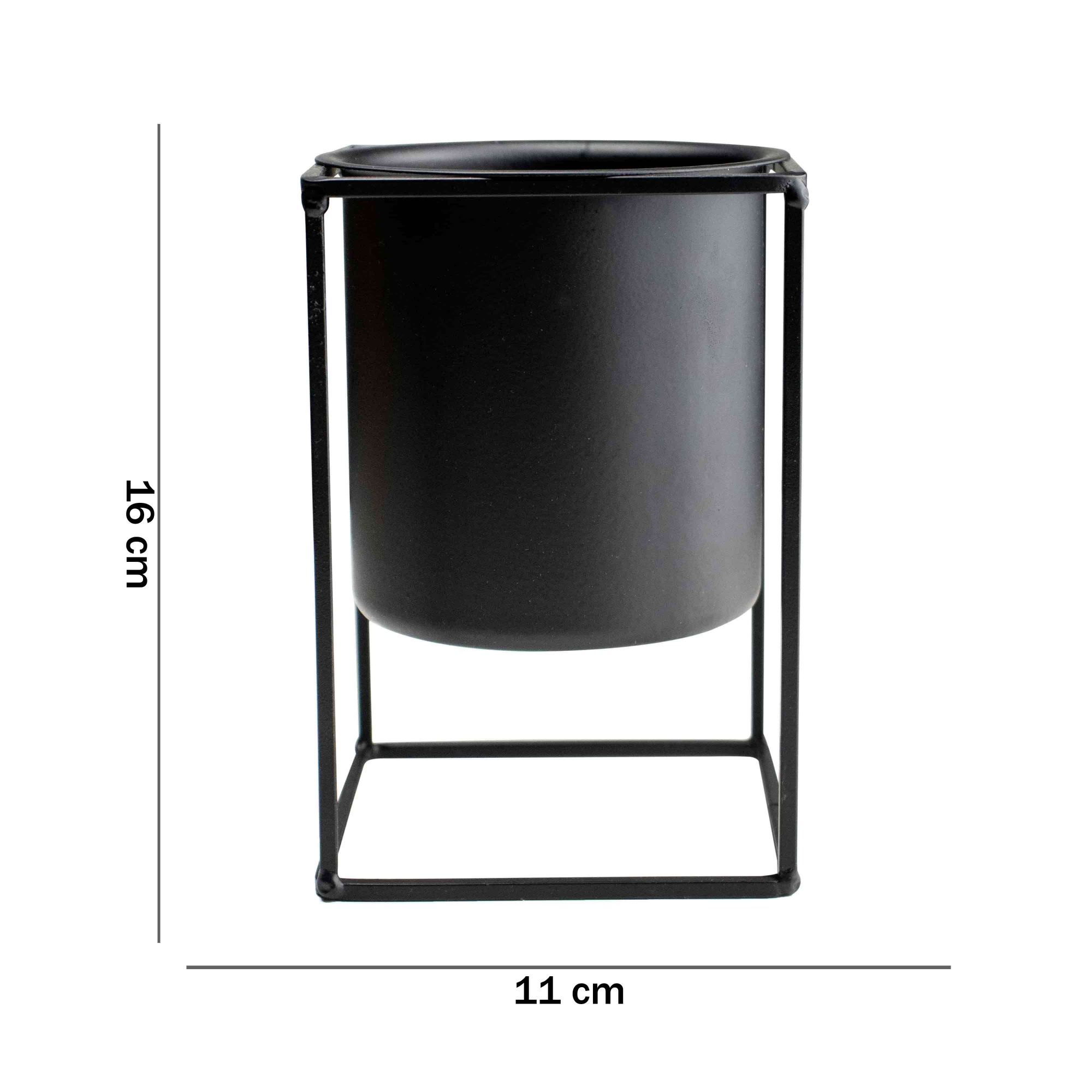 Vaso Decorativo Preto com Suporte em Metal 16x11 cm - D'Rossi
