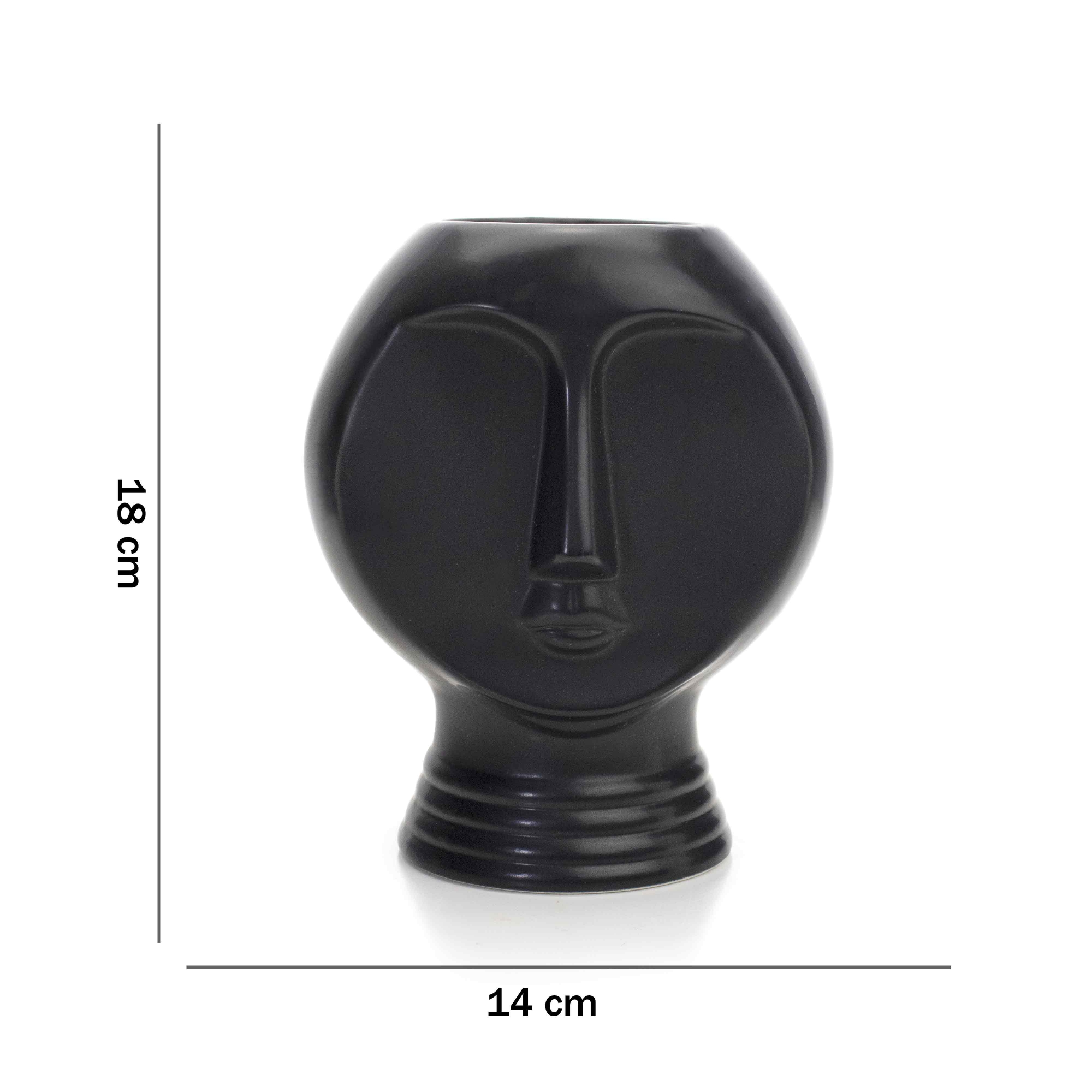 Vaso Decorativo Rosto Em Cêramina Preto 18x14 Cm - D'Rossi