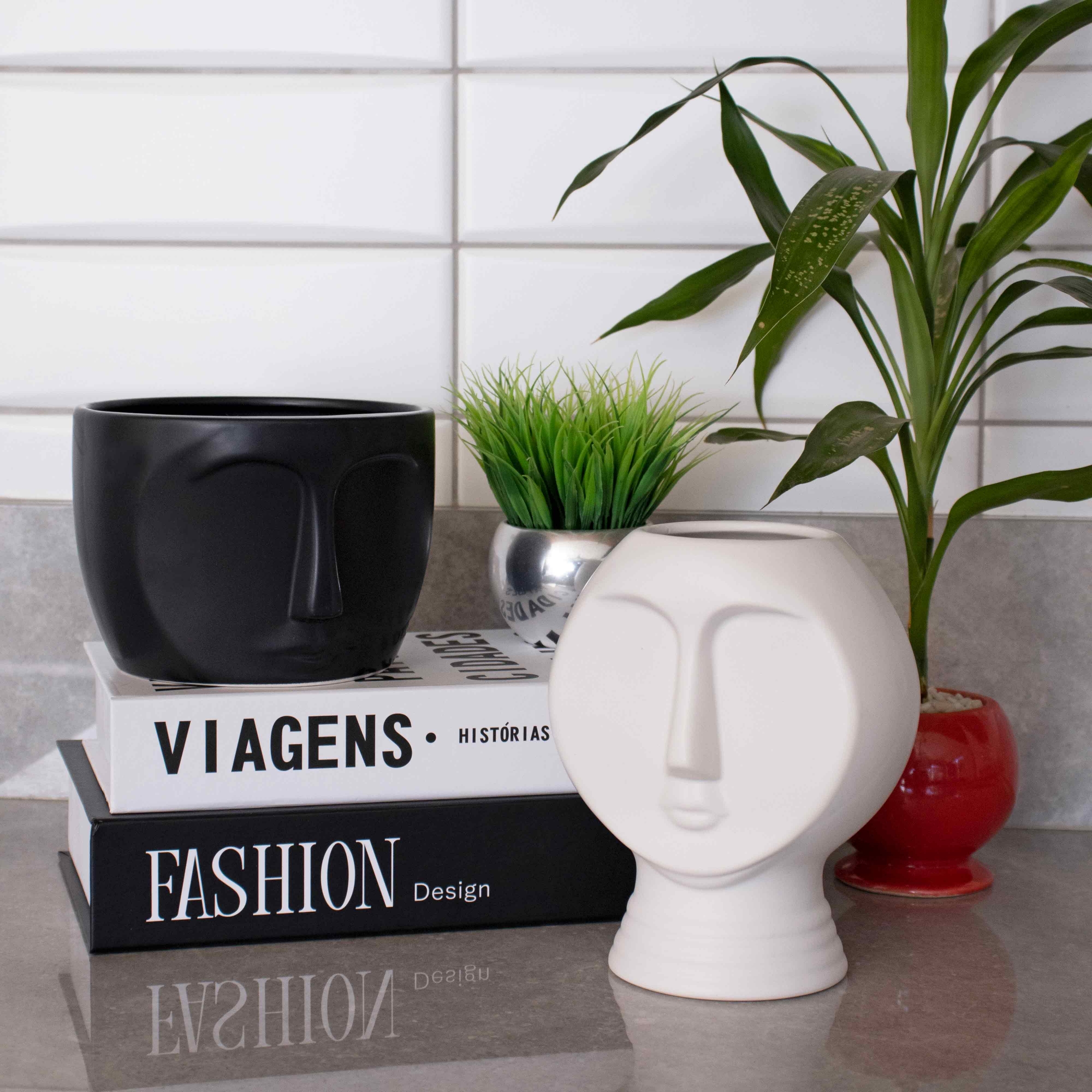 Vaso Decorativo Rosto Em Cerâmica Branco 18x14 Cm - D'Rossi
