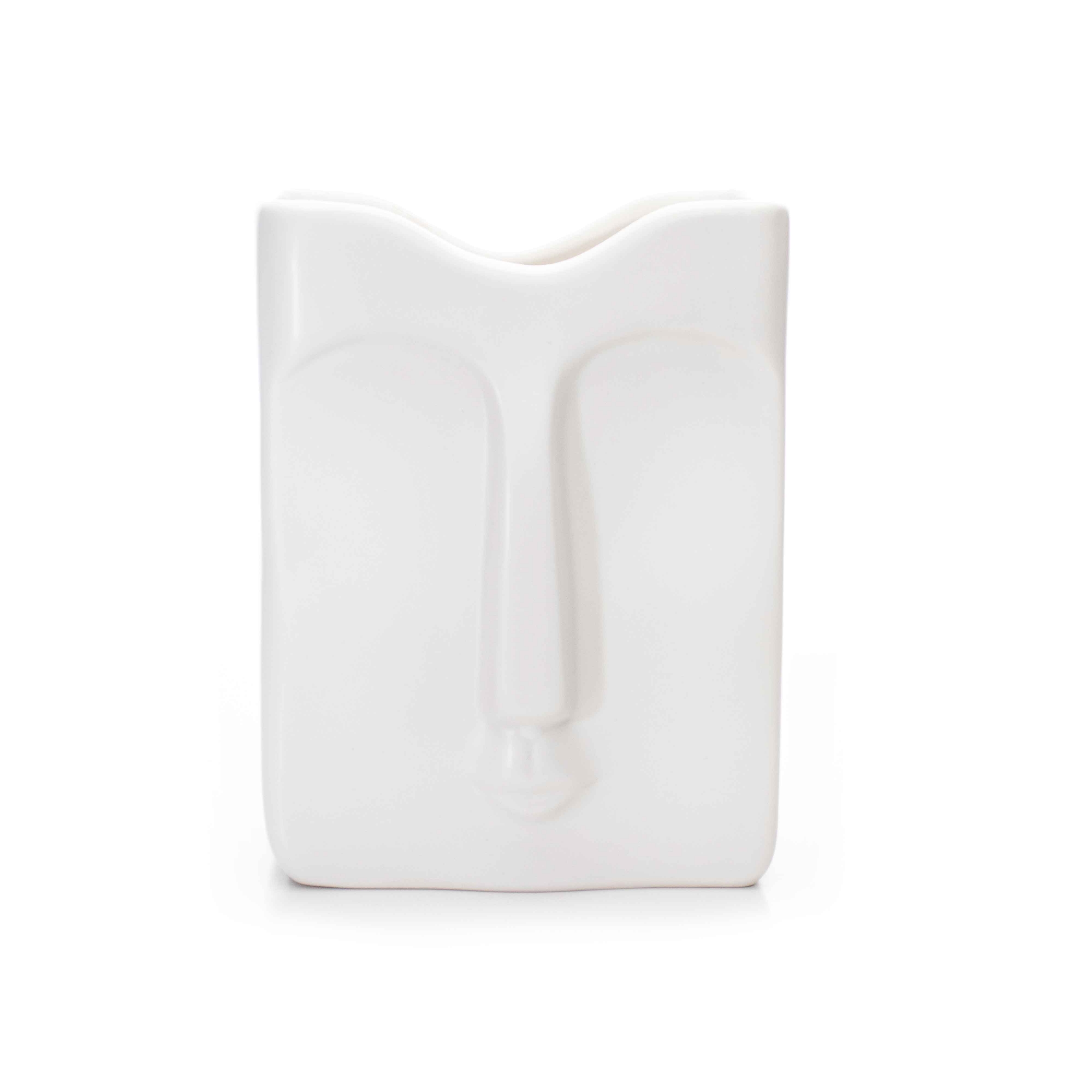 Vaso Decorativo Rosto Em Cerâmica Retangular Branco 17x10 Cm - D'Rossi