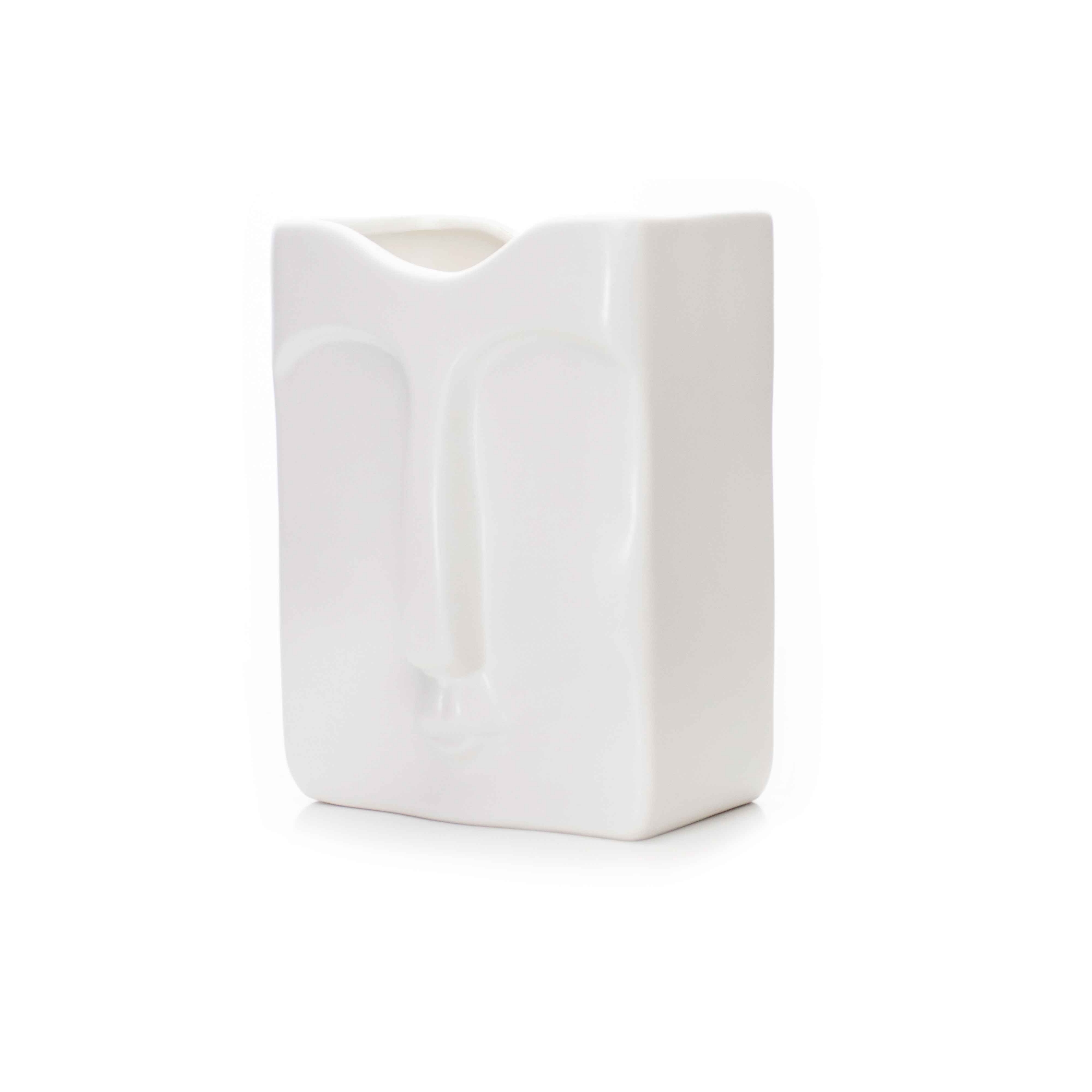 Vaso Decorativo Rosto Em Cerâmica Retangular Branco 17x10 Cm - D'Rossi