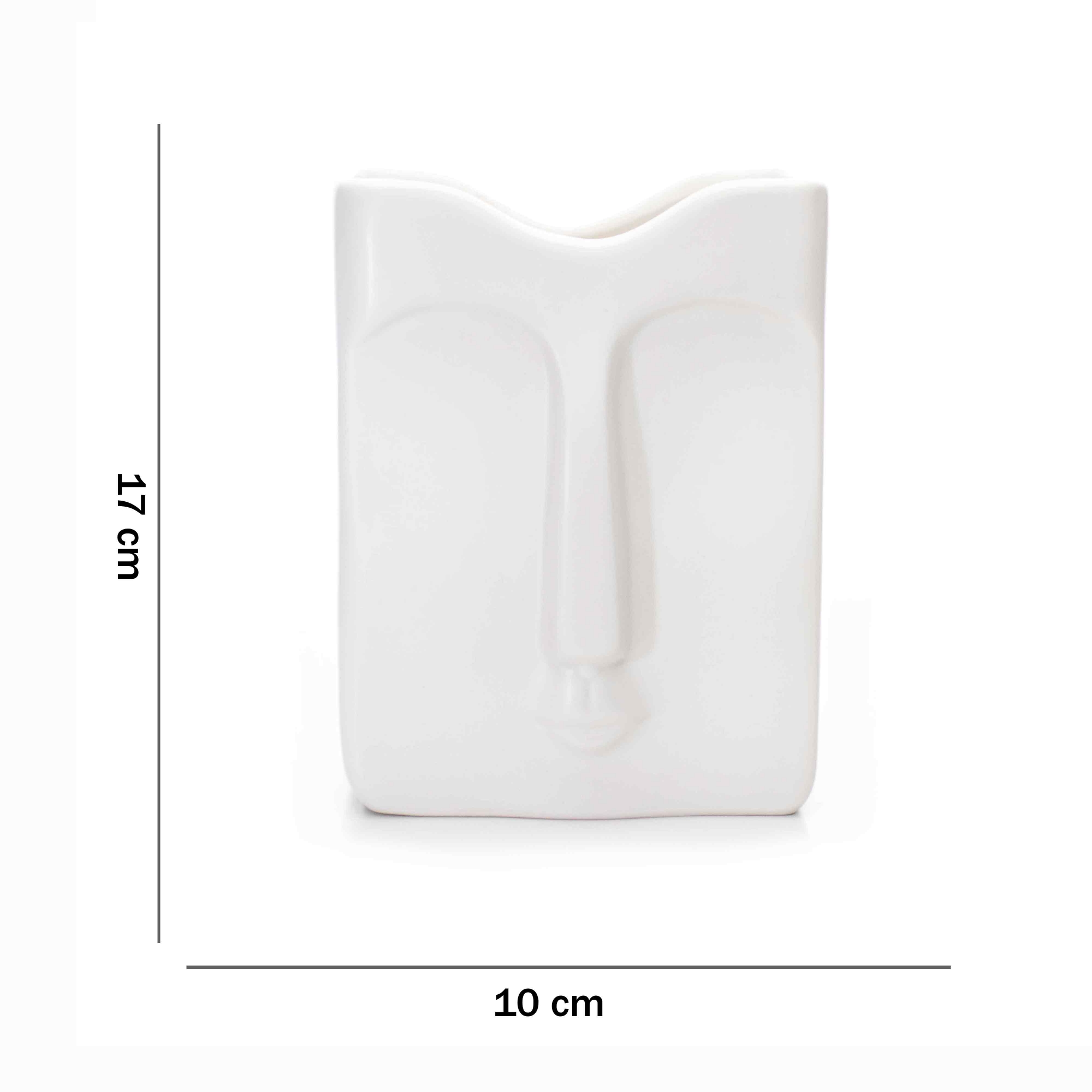 Vaso Decorativo Rosto Em Cerâmica Retangular Branco 17x10 Cm - D'Rossi