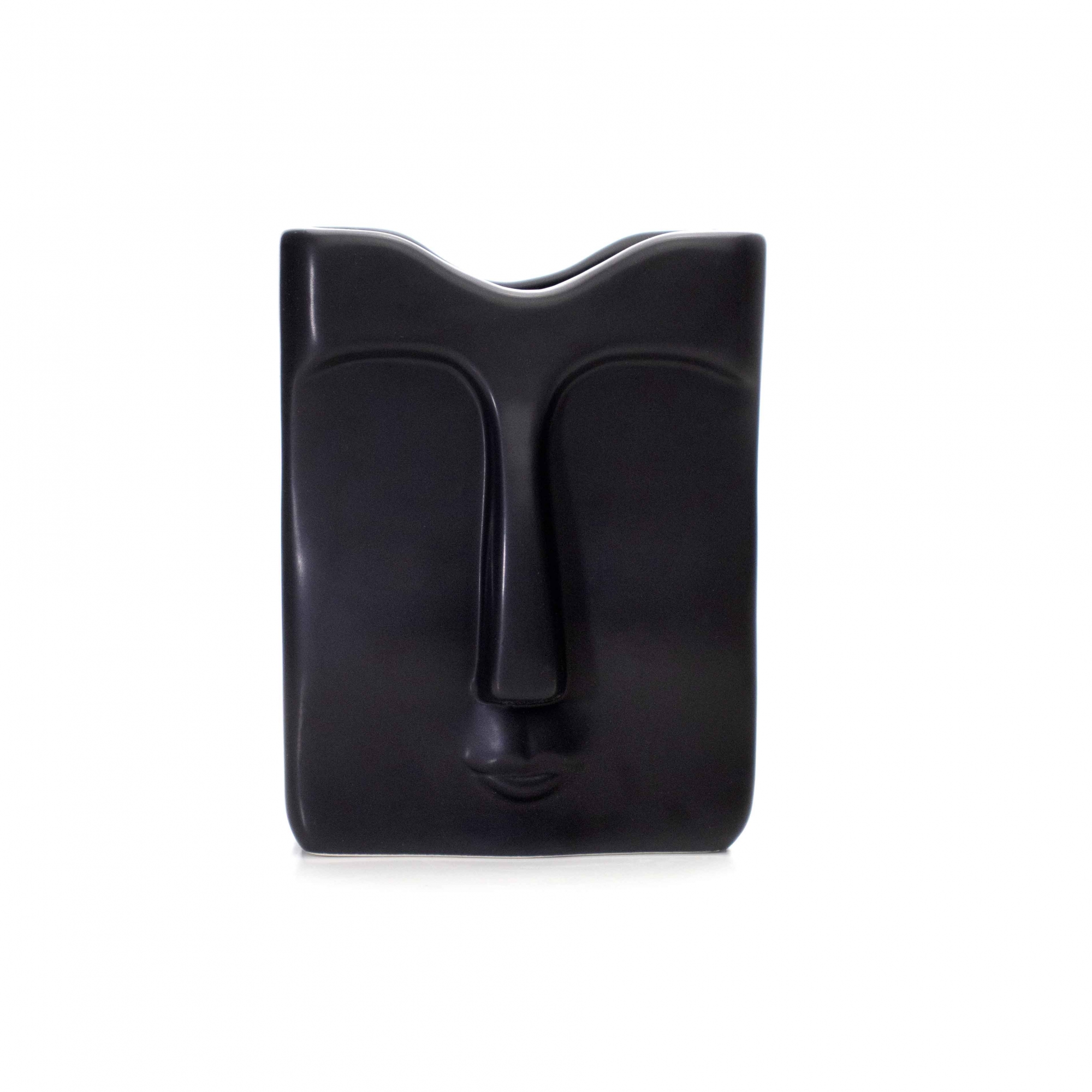 Vaso Decorativo Rosto Em Cerâmica Retangular Preto 17x10 Cm - D'Rossi