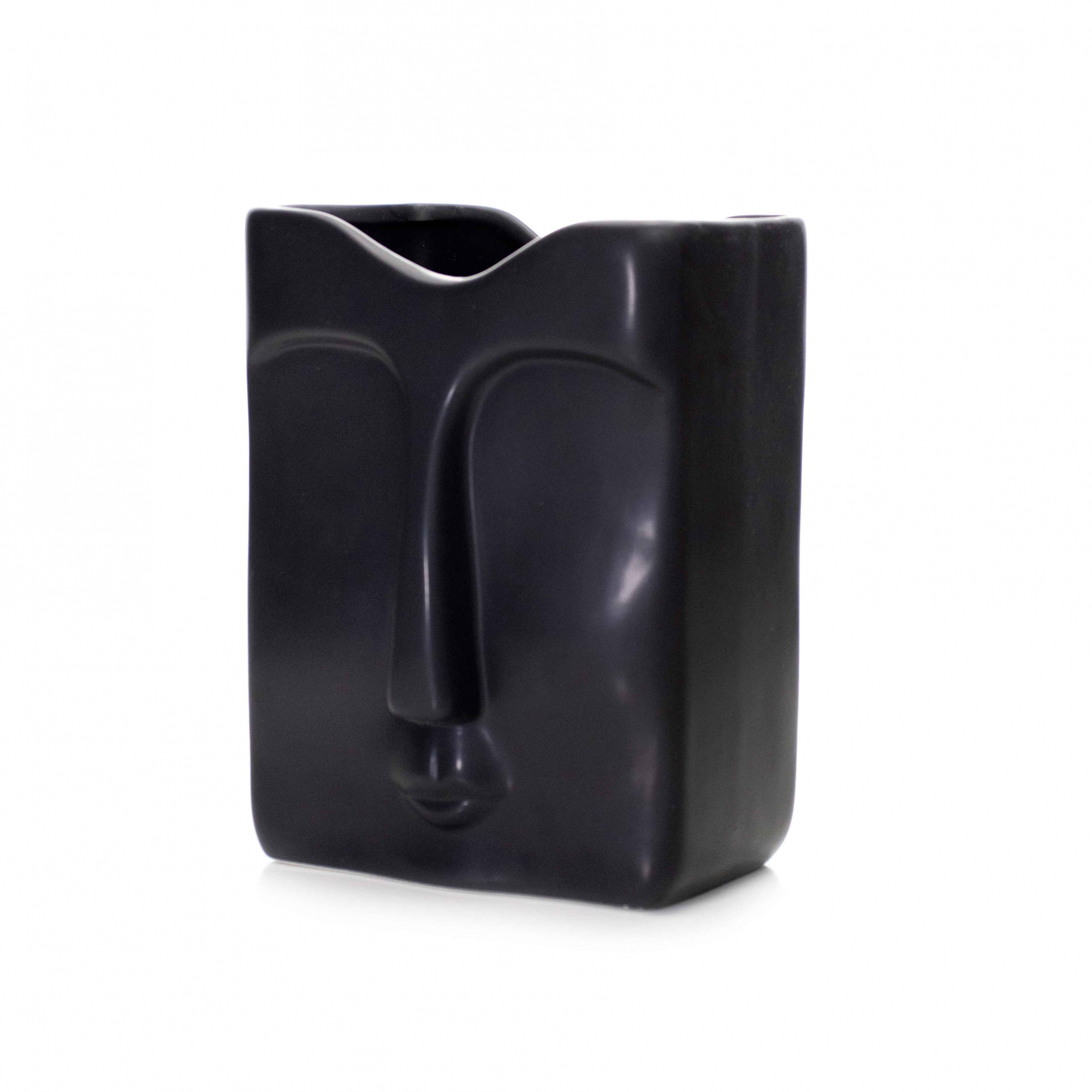 Vaso Decorativo Rosto Em Cerâmica Retangular Preto 17x10 Cm - D'Rossi