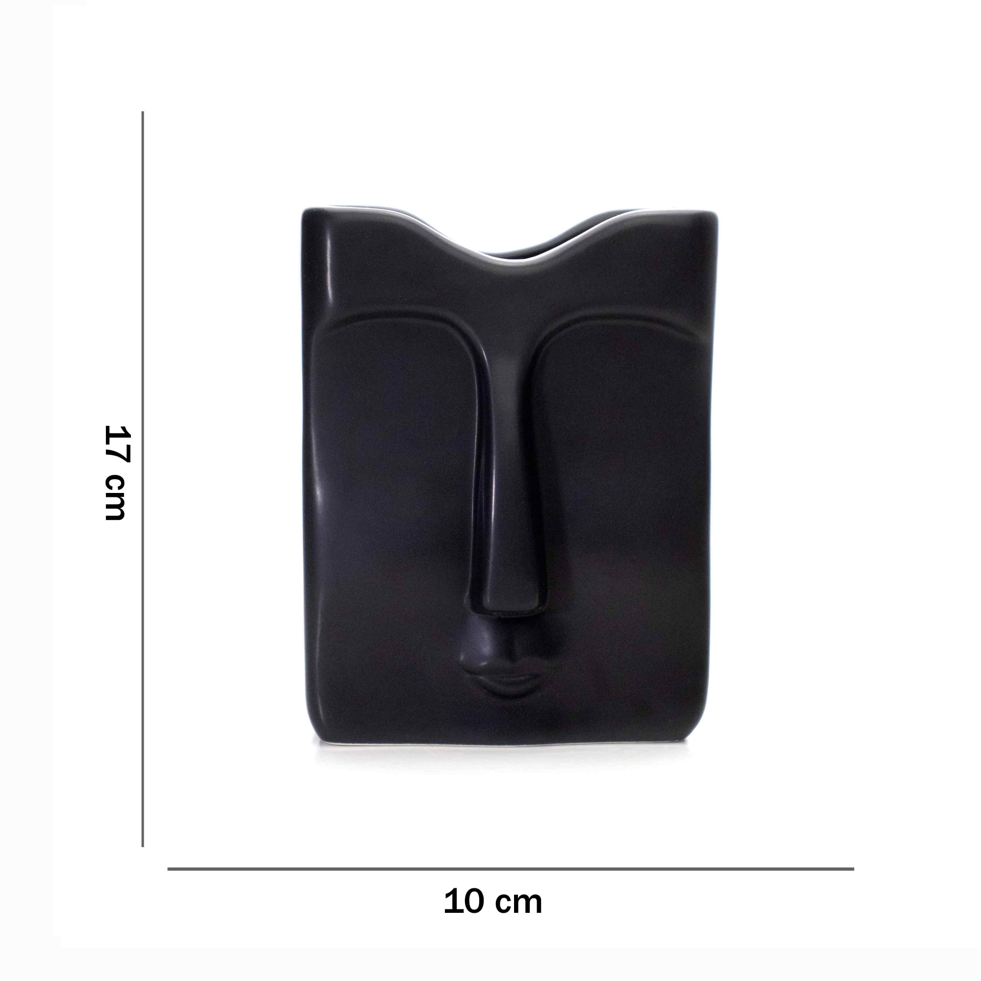 Vaso Decorativo Rosto Em Cerâmica Retangular Preto 17x10 Cm - D'Rossi